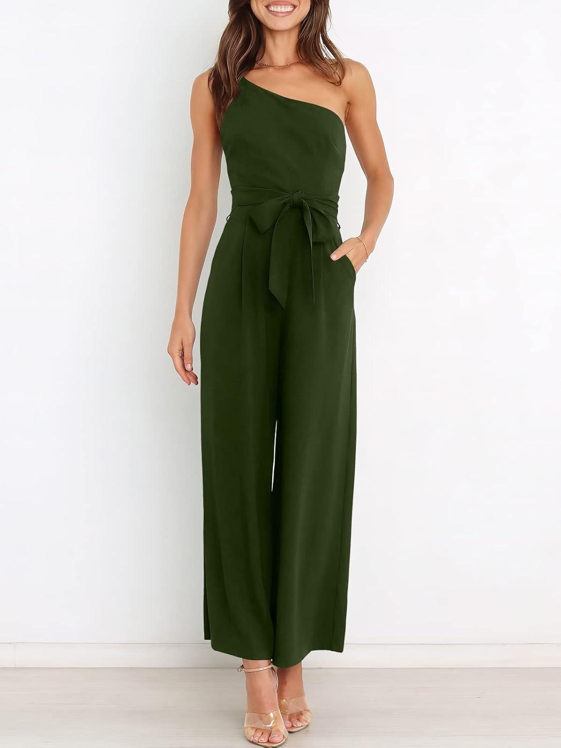 imageANRABESS Women Summer Dressy Jumpsuits One Shoulder Sleeveless Casual Wide Leg Pants Romper Jumper 2025 Trendy OutfitsArmy Green