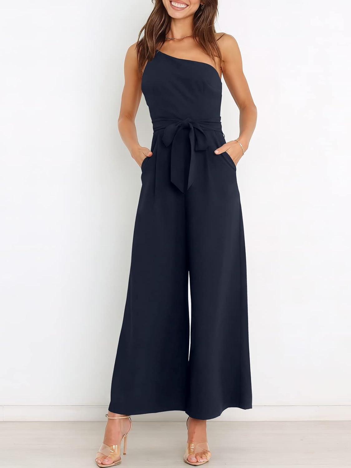 imageANRABESS Women Summer Dressy Jumpsuits One Shoulder Sleeveless Casual Wide Leg Pants Romper Jumper 2025 Trendy OutfitsDark Blue