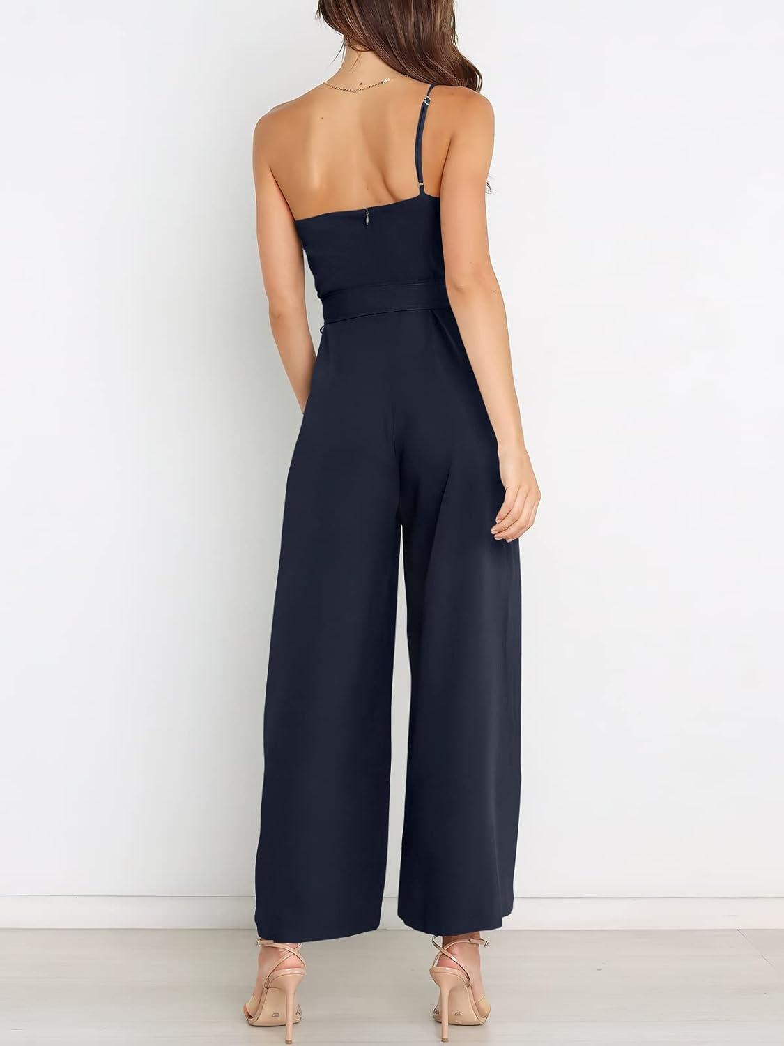imageANRABESS Women Summer Dressy Jumpsuits One Shoulder Sleeveless Casual Wide Leg Pants Romper Jumper 2025 Trendy OutfitsDark Blue