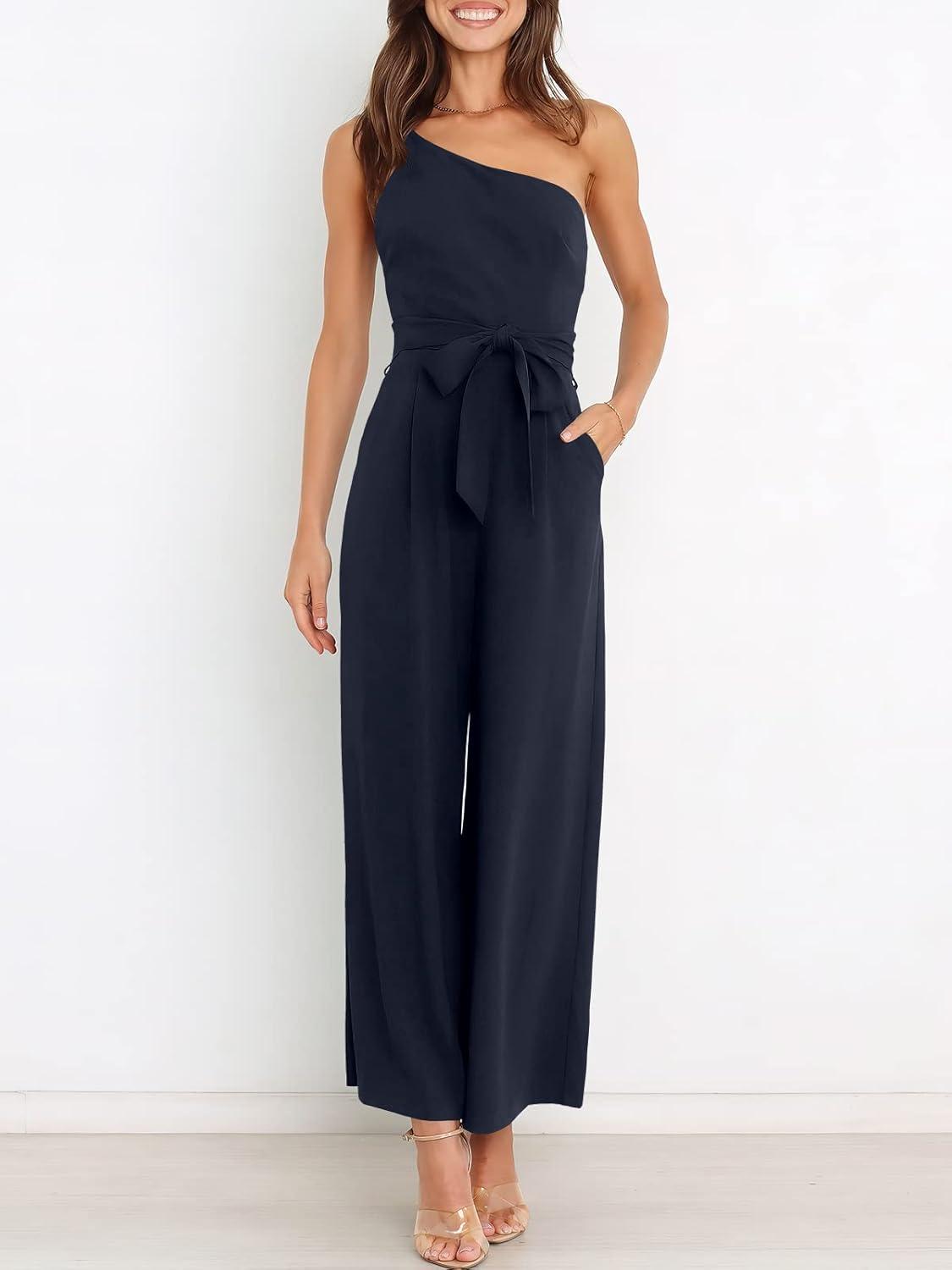 imageANRABESS Women Summer Dressy Jumpsuits One Shoulder Sleeveless Casual Wide Leg Pants Romper Jumper 2025 Trendy OutfitsDark Blue
