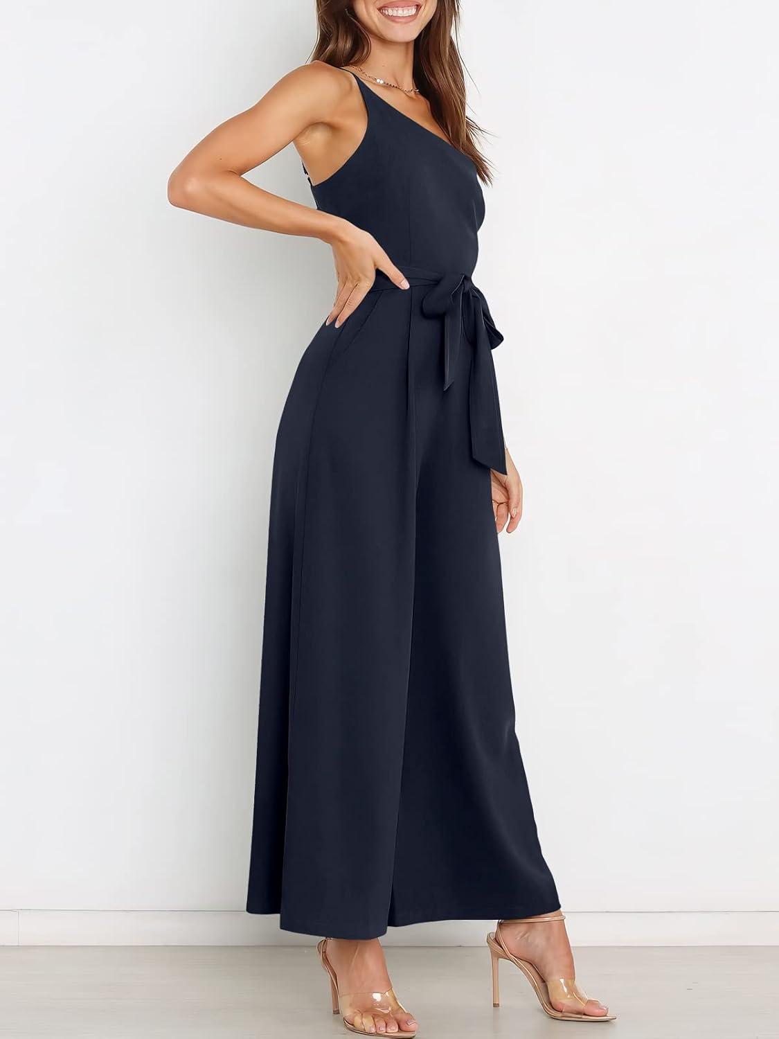 imageANRABESS Women Summer Dressy Jumpsuits One Shoulder Sleeveless Casual Wide Leg Pants Romper Jumper 2025 Trendy OutfitsDark Blue
