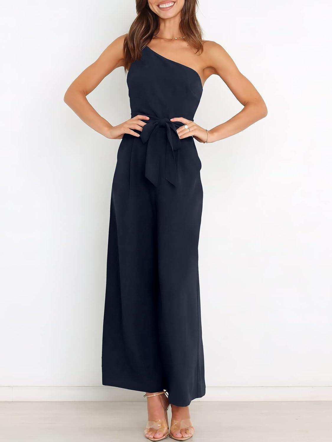 imageANRABESS Women Summer Dressy Jumpsuits One Shoulder Sleeveless Casual Wide Leg Pants Romper Jumper 2025 Trendy OutfitsDark Blue