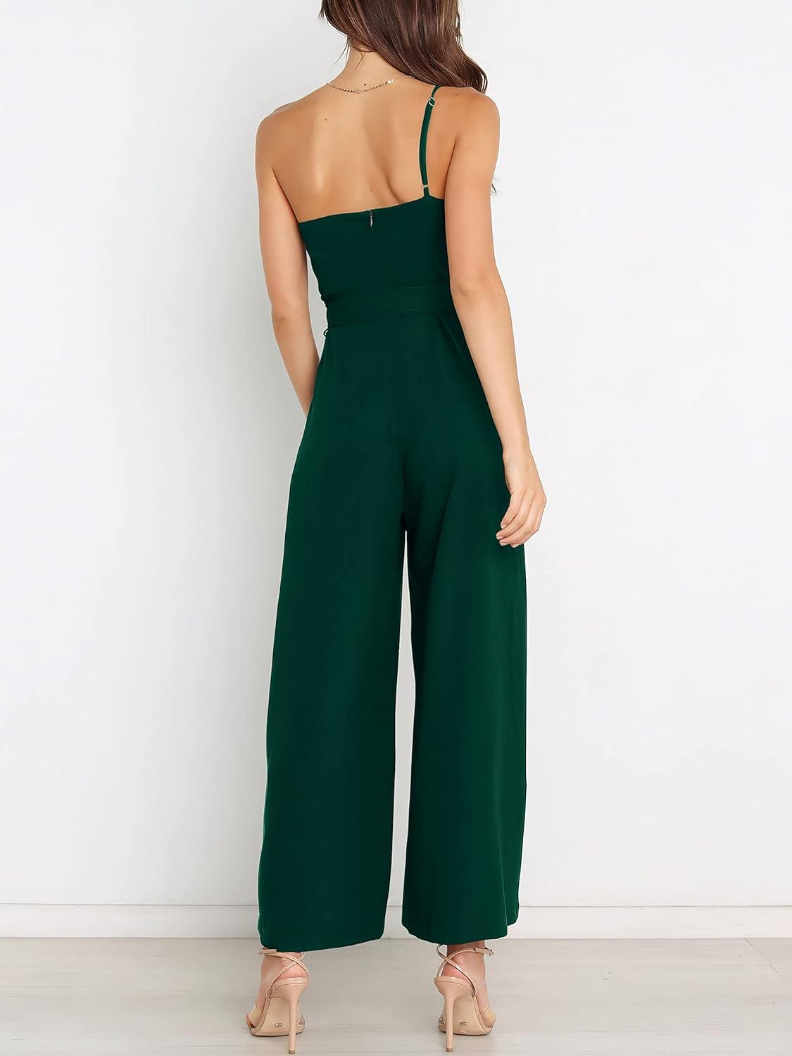 imageANRABESS Women Summer Dressy Jumpsuits One Shoulder Sleeveless Casual Wide Leg Pants Romper Jumper 2025 Trendy OutfitsDeep Green