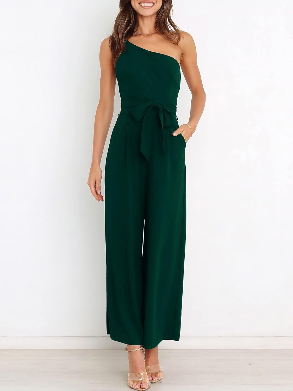 imageANRABESS Women Summer Dressy Jumpsuits One Shoulder Sleeveless Casual Wide Leg Pants Romper Jumper 2025 Trendy OutfitsDeep Green