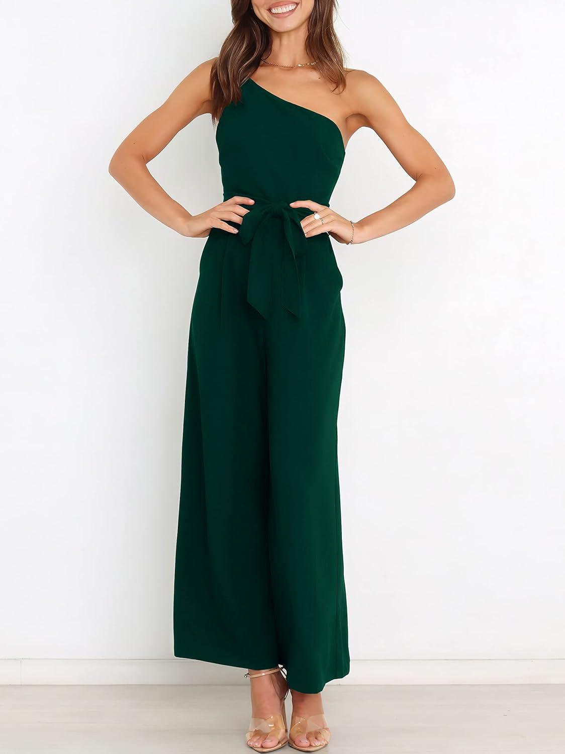 imageANRABESS Women Summer Dressy Jumpsuits One Shoulder Sleeveless Casual Wide Leg Pants Romper Jumper 2025 Trendy OutfitsDeep Green