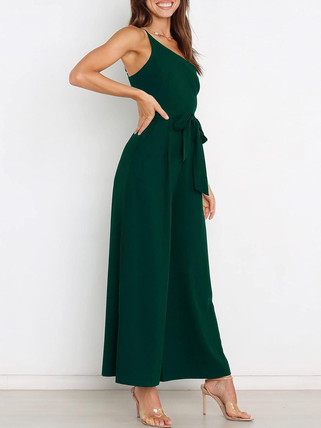 imageANRABESS Women Summer Dressy Jumpsuits One Shoulder Sleeveless Casual Wide Leg Pants Romper Jumper 2025 Trendy OutfitsDeep Green