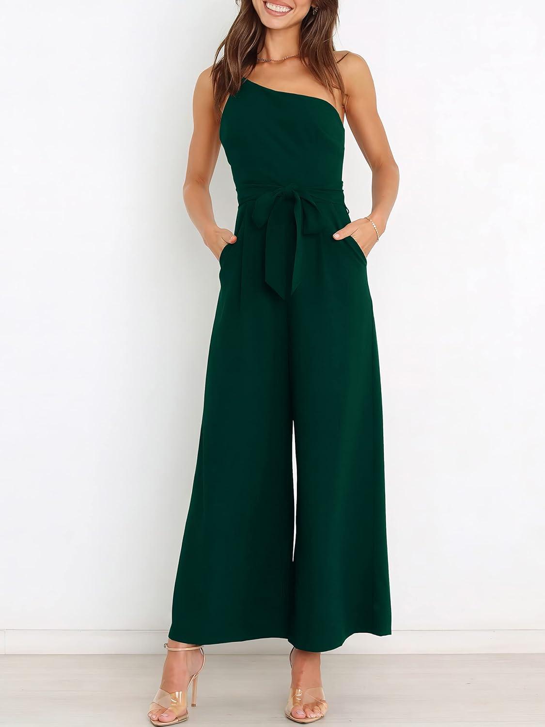 imageANRABESS Women Summer Dressy Jumpsuits One Shoulder Sleeveless Casual Wide Leg Pants Romper Jumper 2025 Trendy OutfitsDeep Green