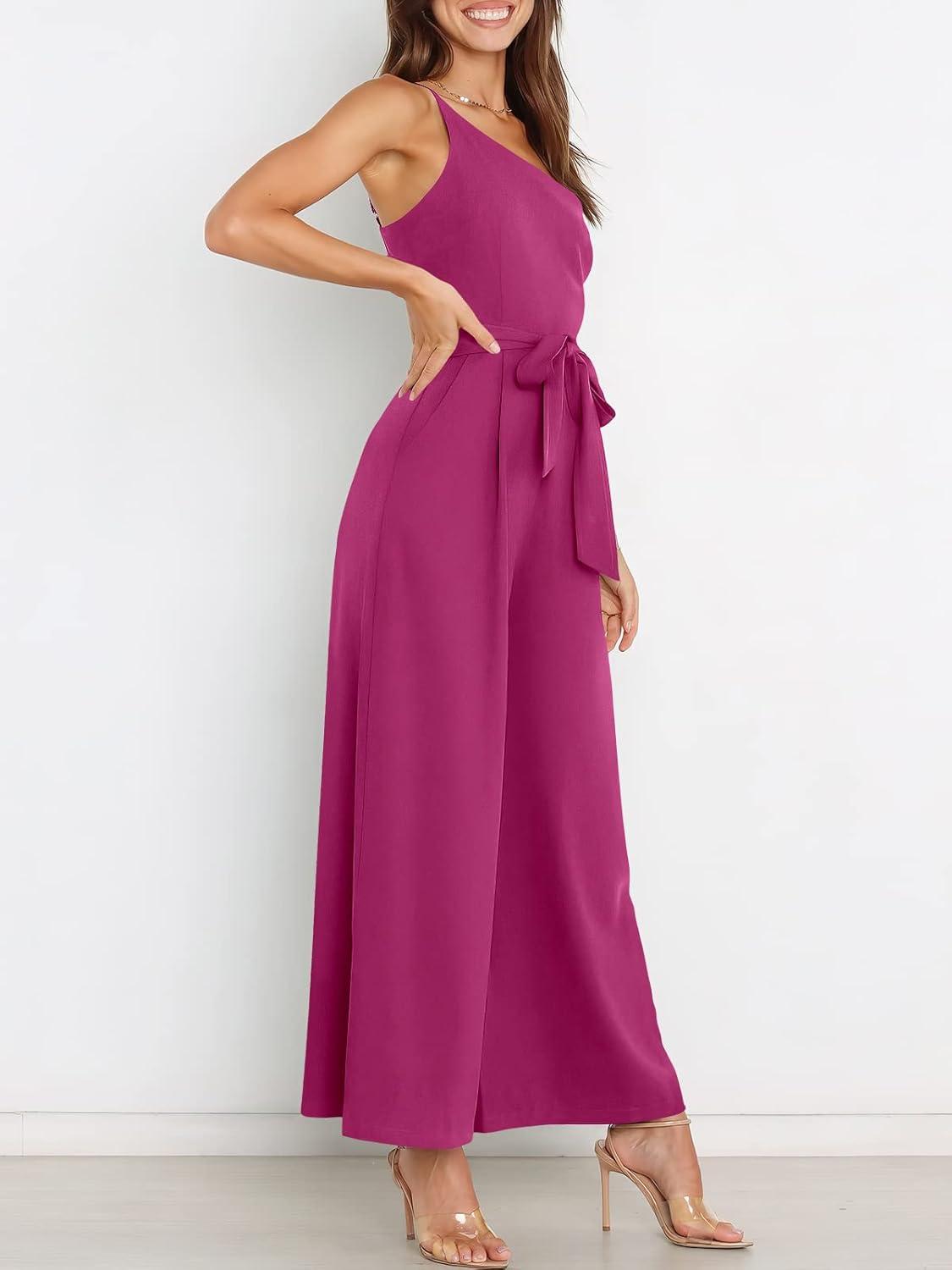imageANRABESS Women Summer Dressy Jumpsuits One Shoulder Sleeveless Casual Wide Leg Pants Romper Jumper 2025 Trendy OutfitsDeep Rose