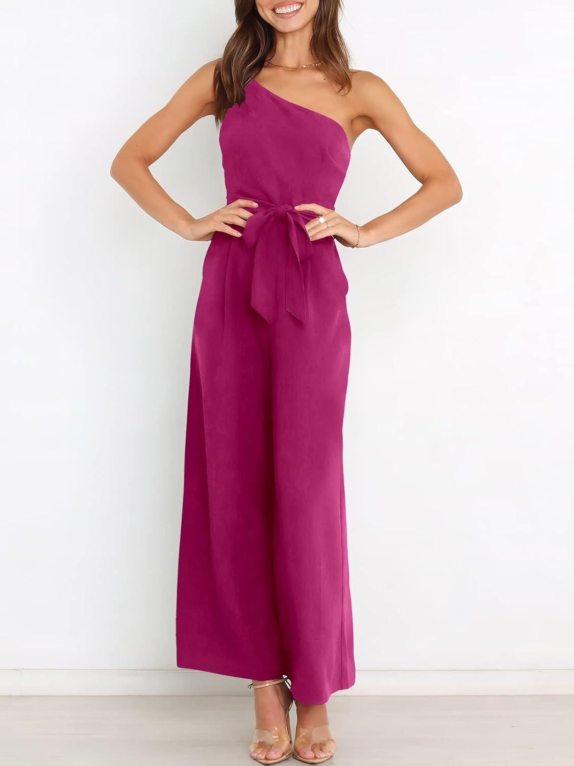 imageANRABESS Women Summer Dressy Jumpsuits One Shoulder Sleeveless Casual Wide Leg Pants Romper Jumper 2025 Trendy OutfitsDeep Rose