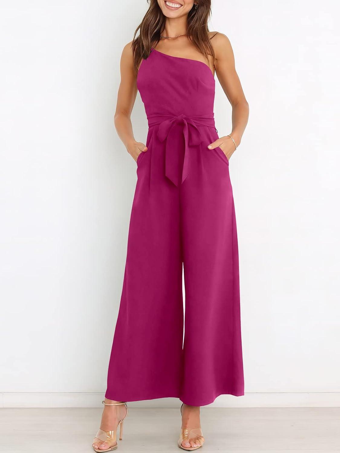imageANRABESS Women Summer Dressy Jumpsuits One Shoulder Sleeveless Casual Wide Leg Pants Romper Jumper 2025 Trendy OutfitsDeep Rose