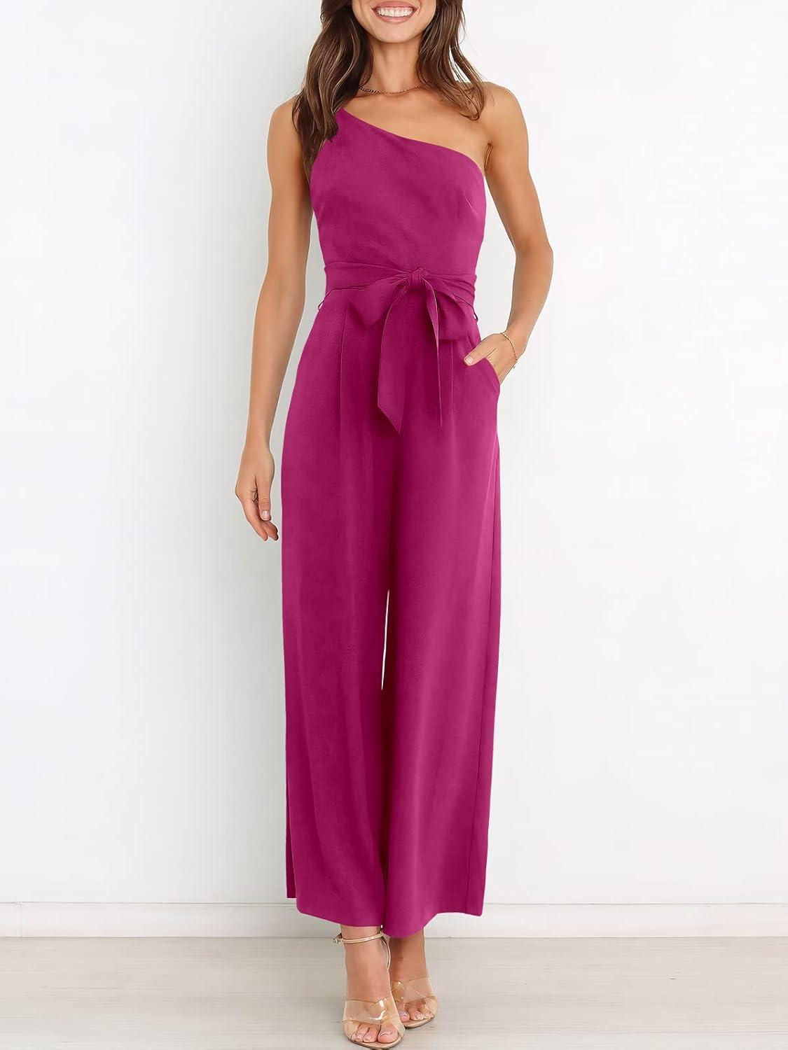 imageANRABESS Women Summer Dressy Jumpsuits One Shoulder Sleeveless Casual Wide Leg Pants Romper Jumper 2025 Trendy OutfitsDeep Rose