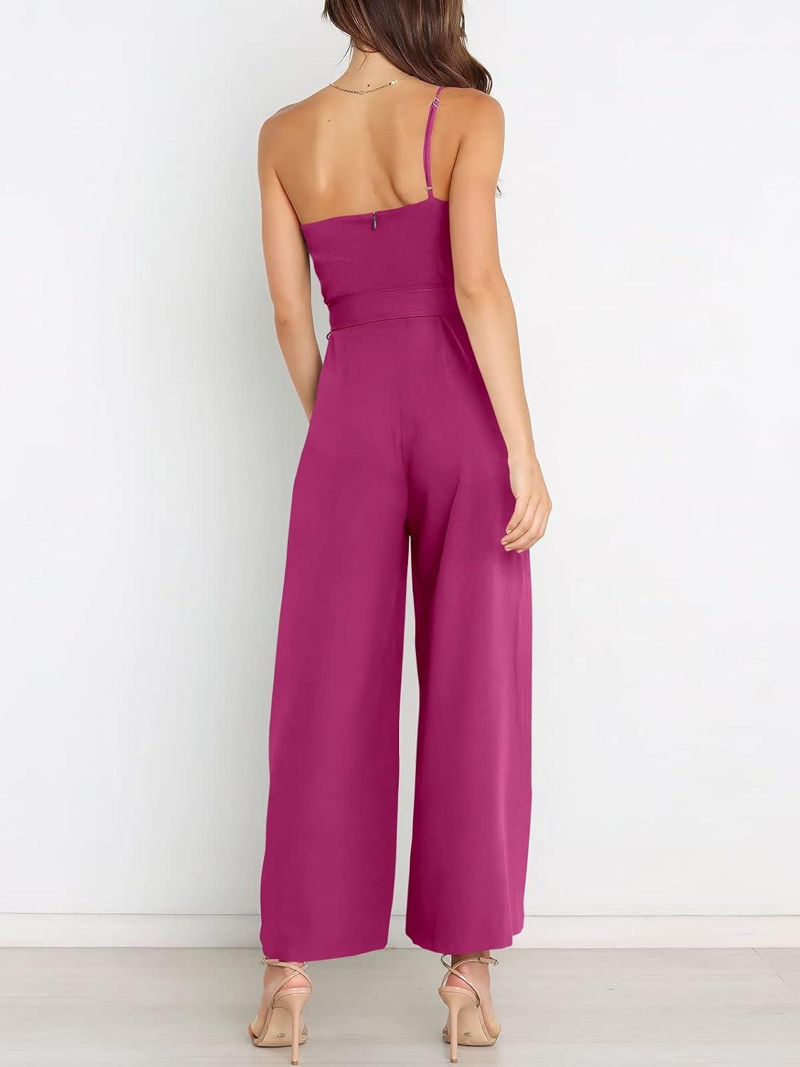 imageANRABESS Women Summer Dressy Jumpsuits One Shoulder Sleeveless Casual Wide Leg Pants Romper Jumper 2025 Trendy OutfitsDeep Rose