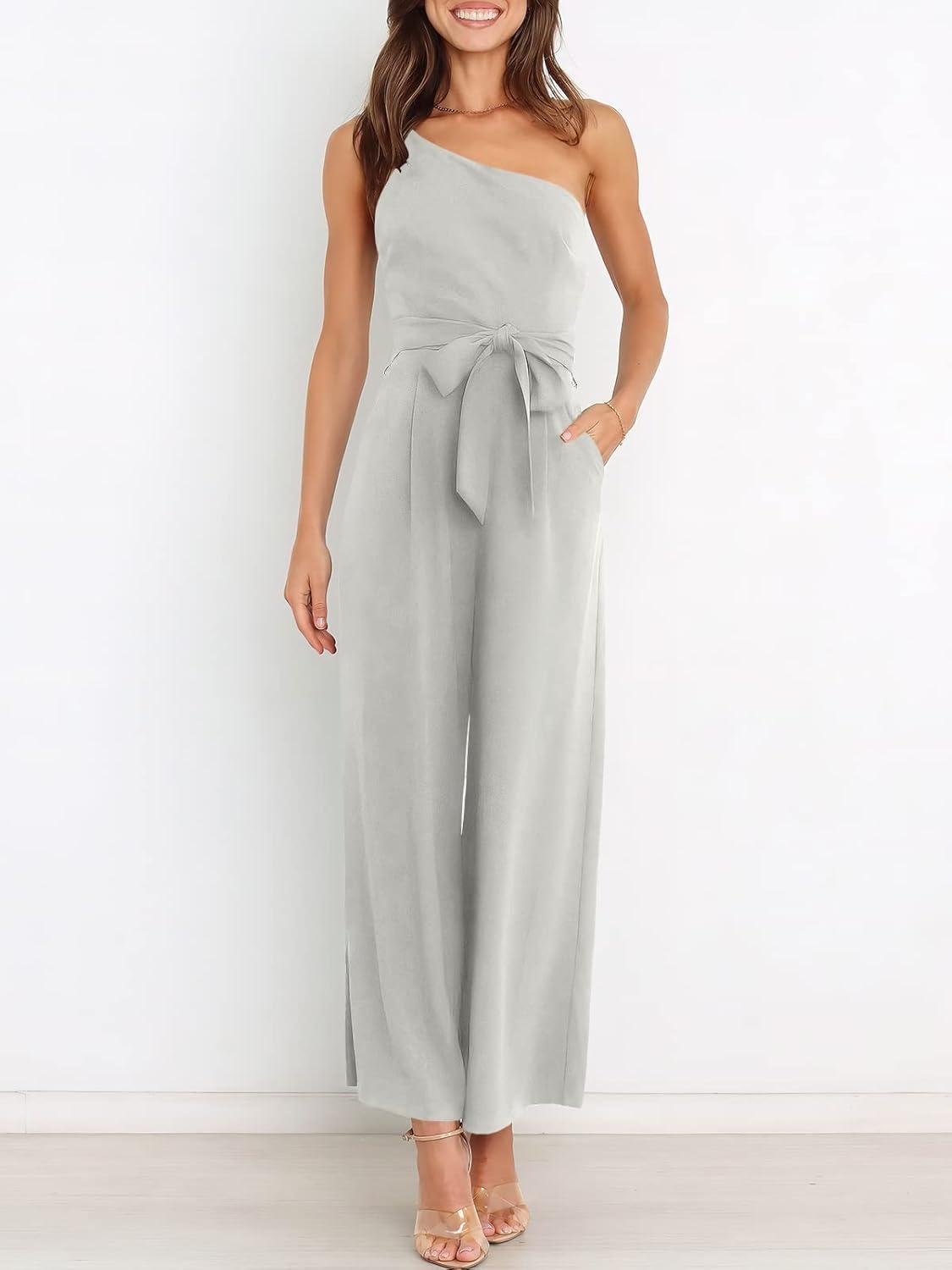 imageANRABESS Women Summer Dressy Jumpsuits One Shoulder Sleeveless Casual Wide Leg Pants Romper Jumper 2025 Trendy OutfitsGray