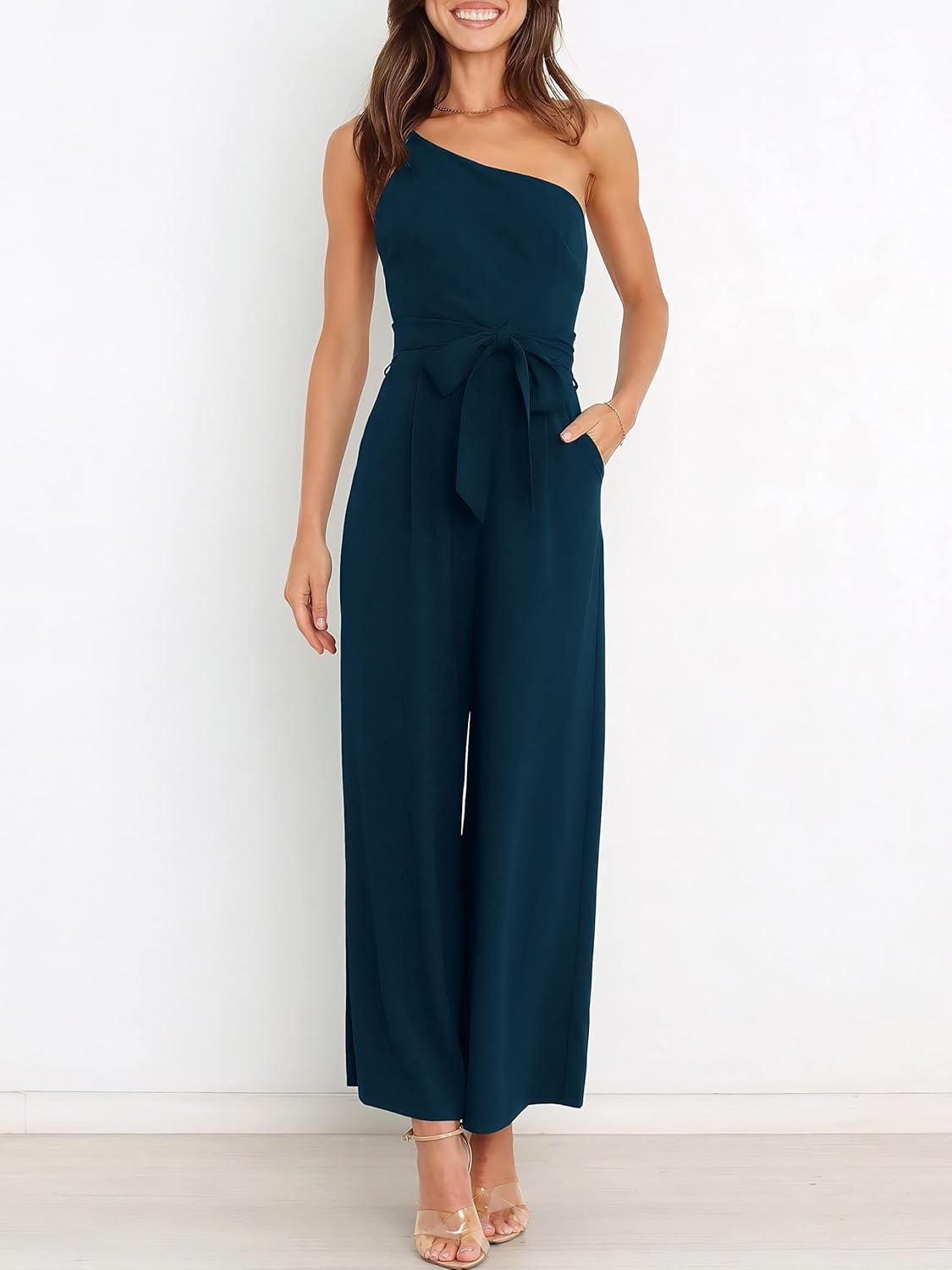 imageANRABESS Women Summer Dressy Jumpsuits One Shoulder Sleeveless Casual Wide Leg Pants Romper Jumper 2025 Trendy OutfitsNavy Blue