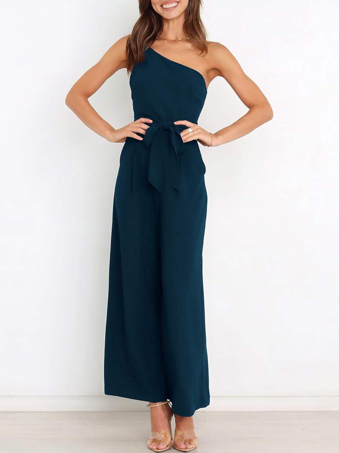 imageANRABESS Women Summer Dressy Jumpsuits One Shoulder Sleeveless Casual Wide Leg Pants Romper Jumper 2025 Trendy OutfitsNavy Blue