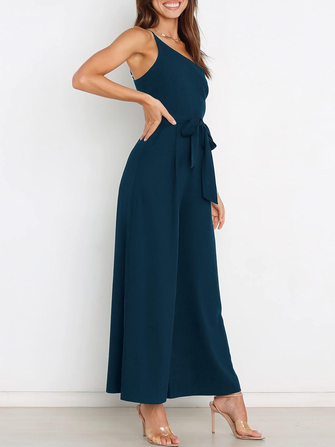 imageANRABESS Women Summer Dressy Jumpsuits One Shoulder Sleeveless Casual Wide Leg Pants Romper Jumper 2025 Trendy OutfitsNavy Blue