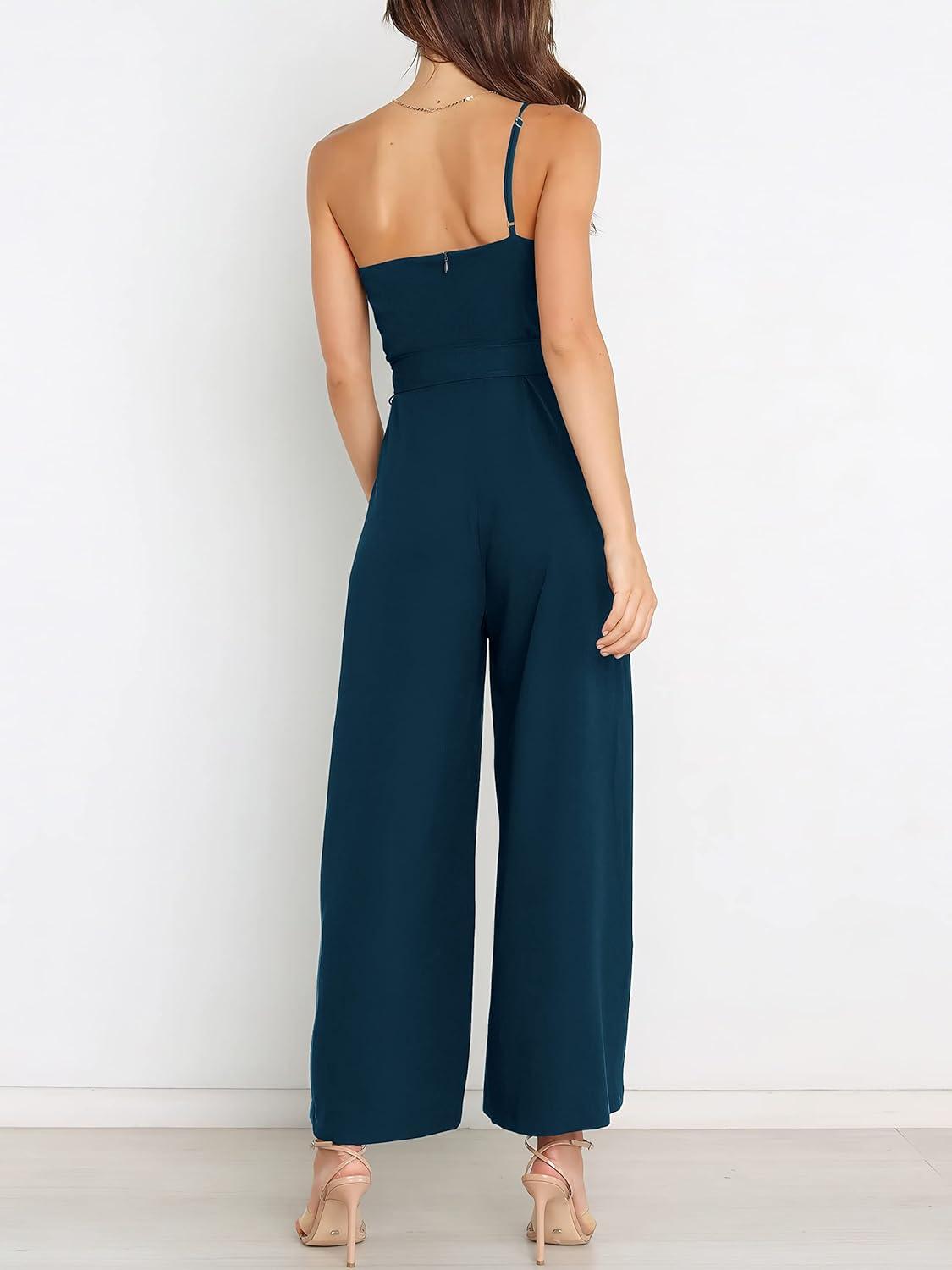 imageANRABESS Women Summer Dressy Jumpsuits One Shoulder Sleeveless Casual Wide Leg Pants Romper Jumper 2025 Trendy OutfitsNavy Blue