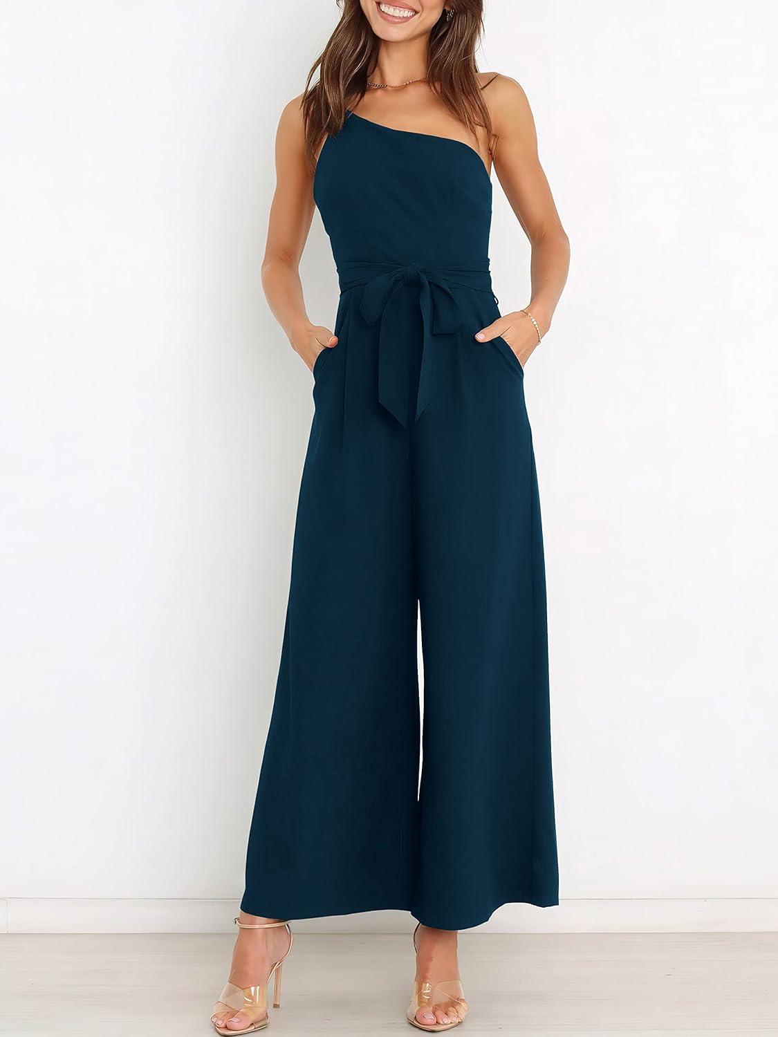 imageANRABESS Women Summer Dressy Jumpsuits One Shoulder Sleeveless Casual Wide Leg Pants Romper Jumper 2025 Trendy OutfitsNavy Blue