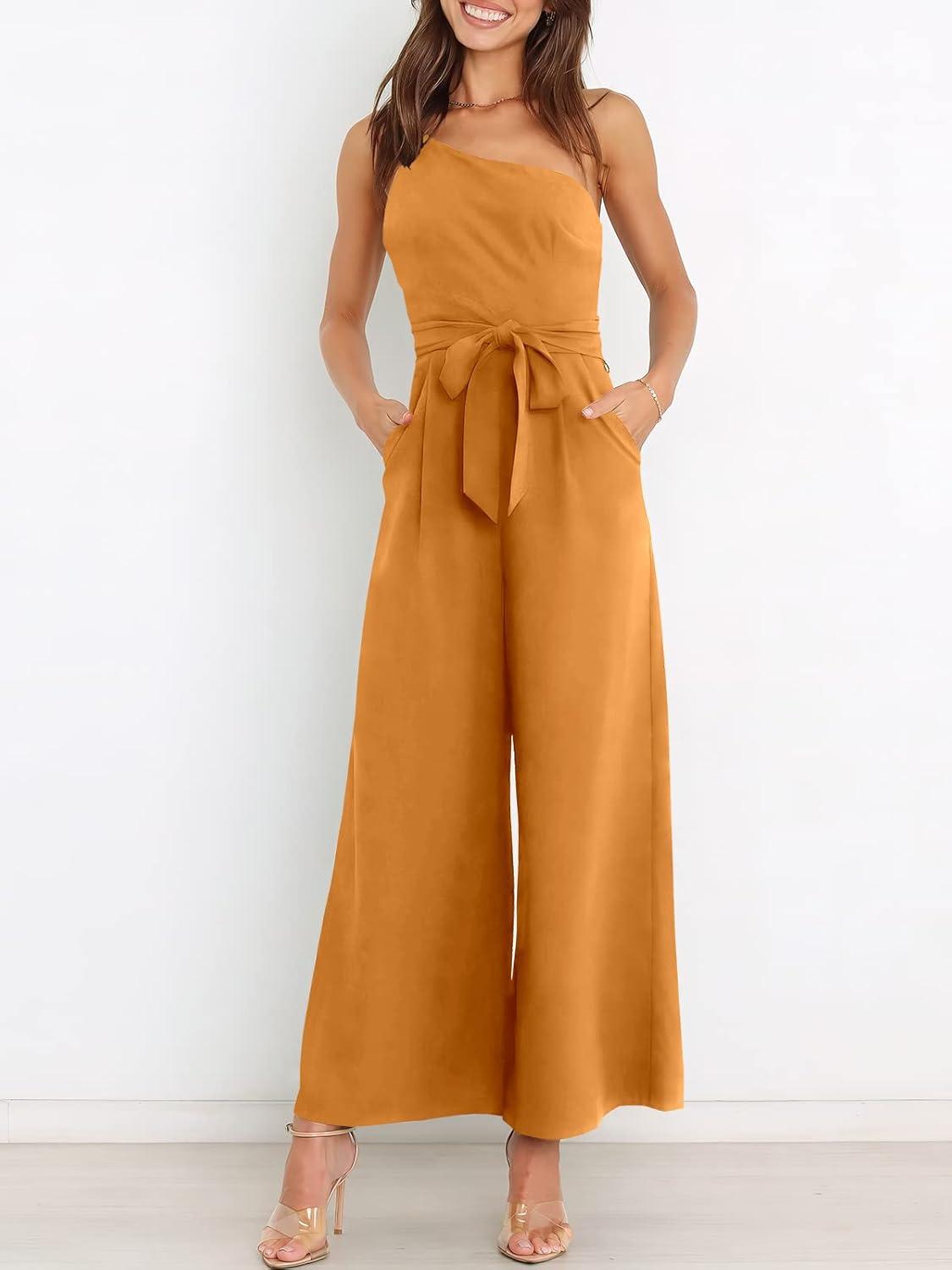 imageANRABESS Women Summer Dressy Jumpsuits One Shoulder Sleeveless Casual Wide Leg Pants Romper Jumper 2025 Trendy OutfitsOrange
