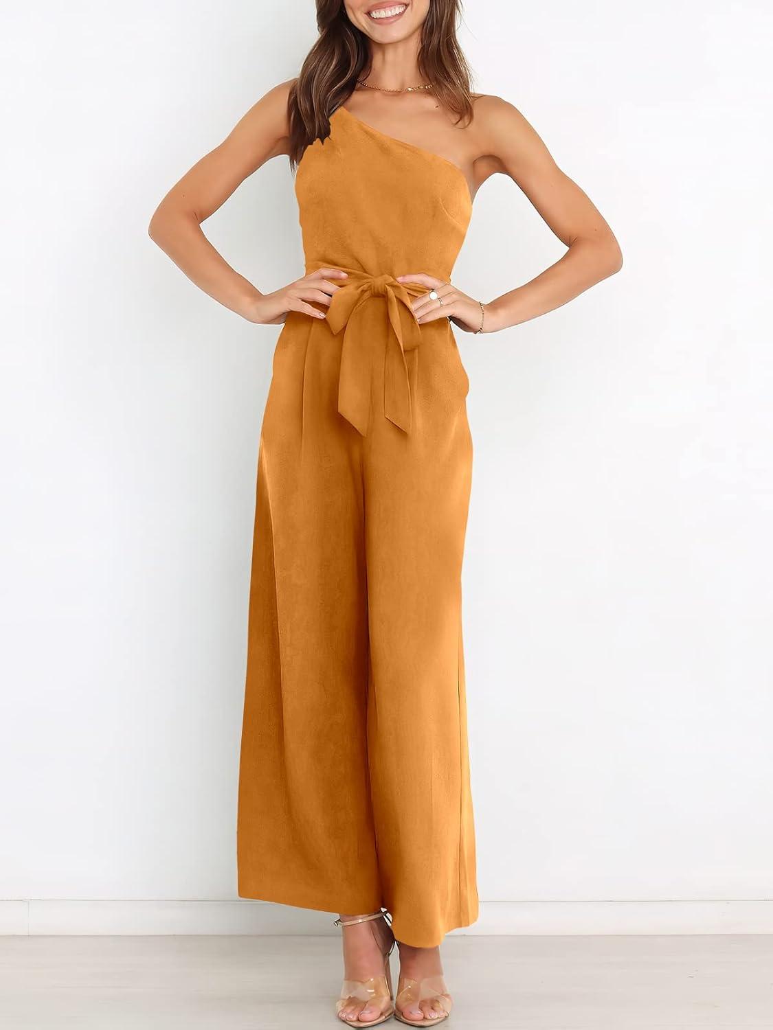 imageANRABESS Women Summer Dressy Jumpsuits One Shoulder Sleeveless Casual Wide Leg Pants Romper Jumper 2025 Trendy OutfitsOrange