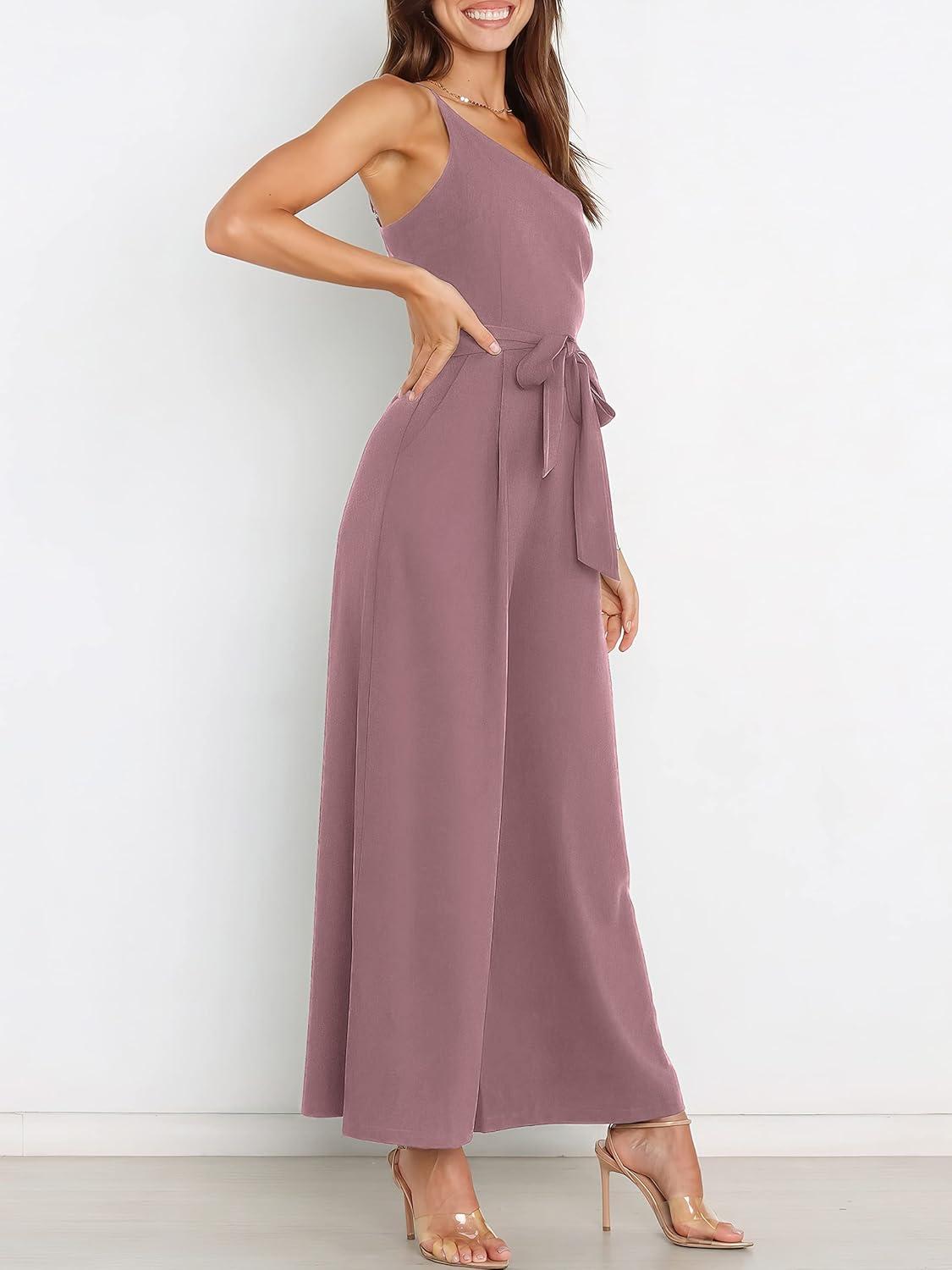 imageANRABESS Women Summer Dressy Jumpsuits One Shoulder Sleeveless Casual Wide Leg Pants Romper Jumper 2025 Trendy OutfitsPink