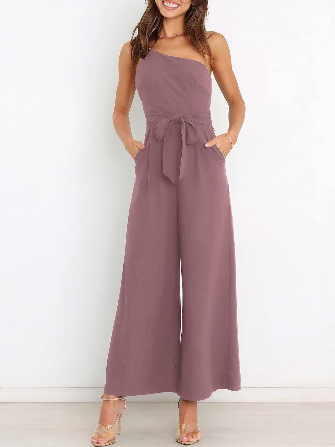 imageANRABESS Women Summer Dressy Jumpsuits One Shoulder Sleeveless Casual Wide Leg Pants Romper Jumper 2025 Trendy OutfitsPink