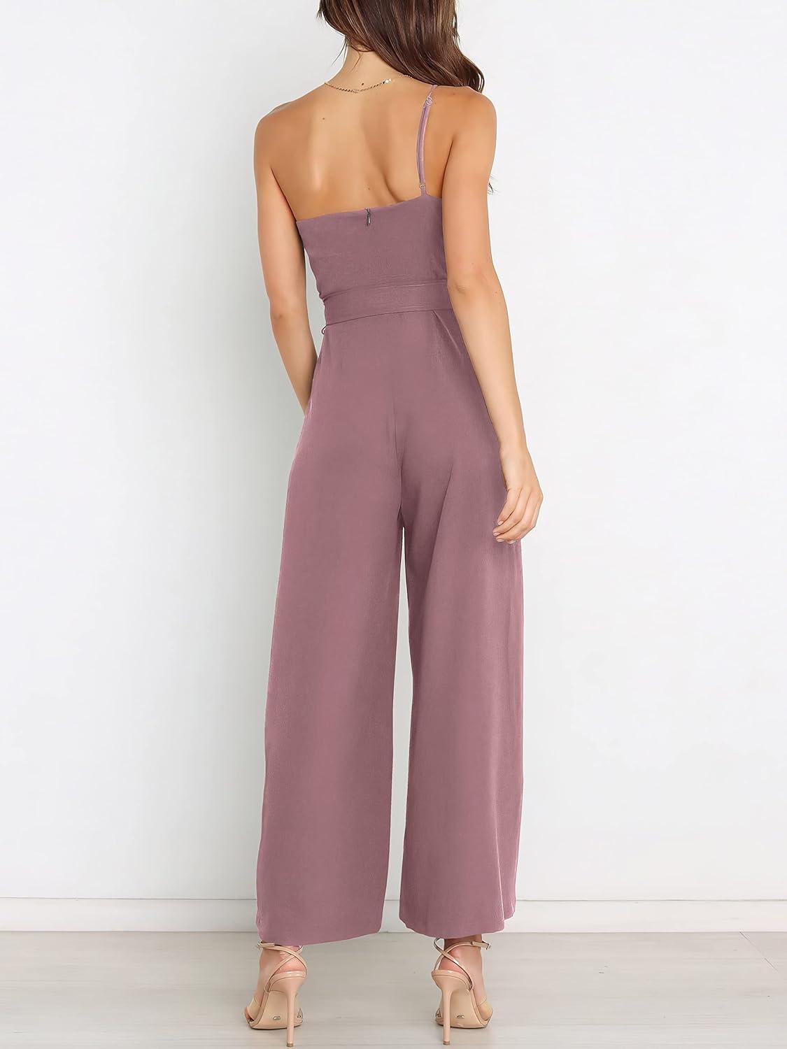 imageANRABESS Women Summer Dressy Jumpsuits One Shoulder Sleeveless Casual Wide Leg Pants Romper Jumper 2025 Trendy OutfitsPink