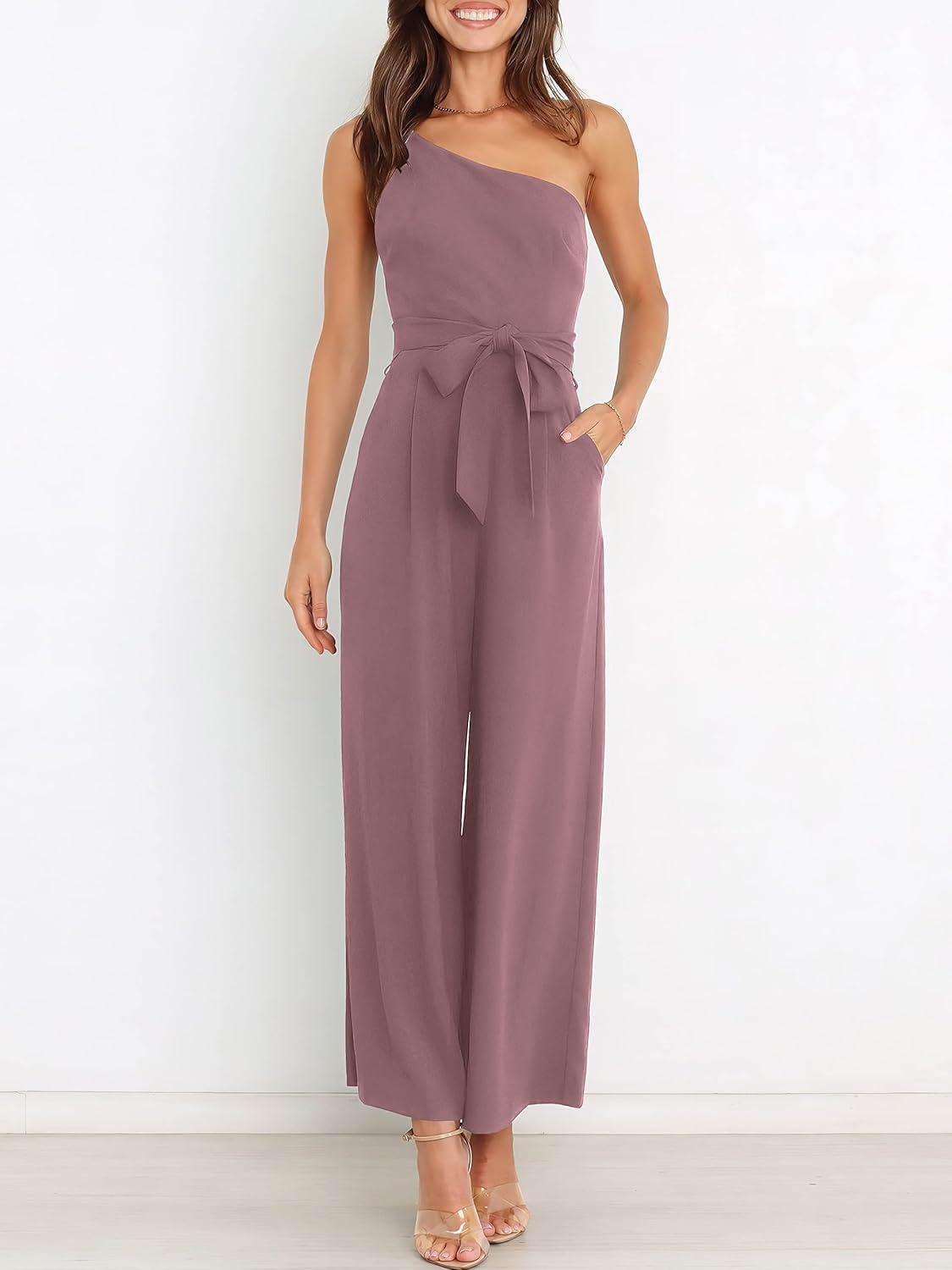 imageANRABESS Women Summer Dressy Jumpsuits One Shoulder Sleeveless Casual Wide Leg Pants Romper Jumper 2025 Trendy OutfitsPink