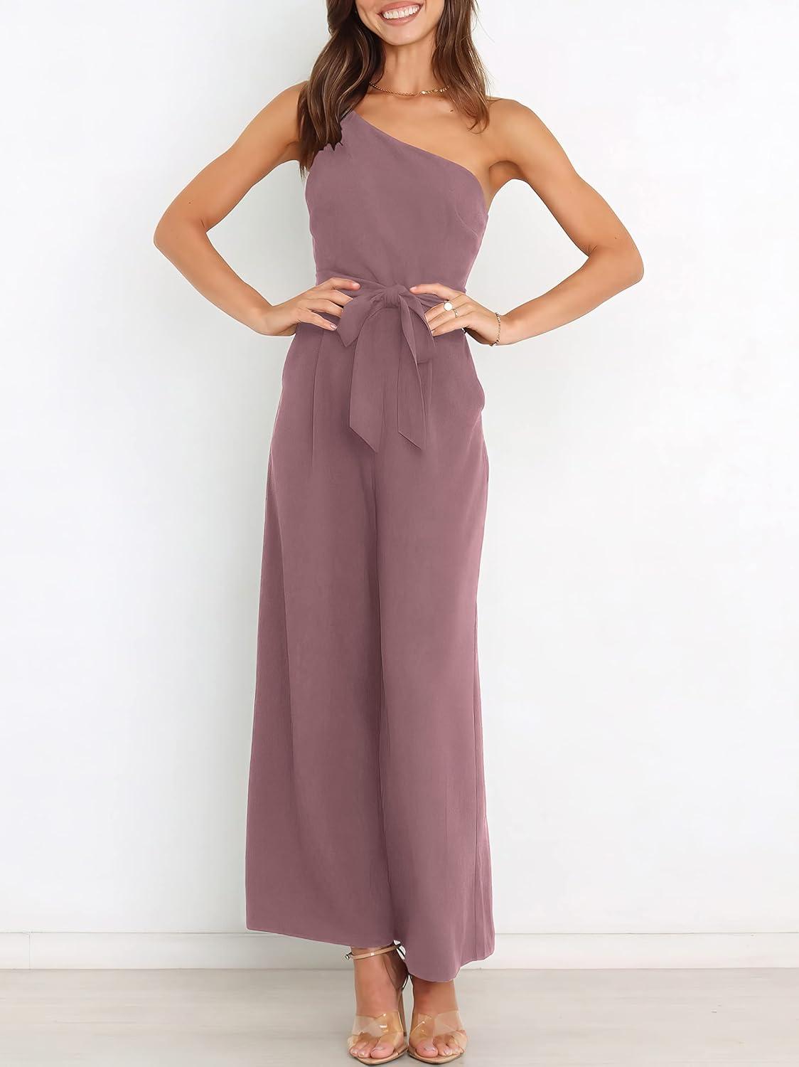 imageANRABESS Women Summer Dressy Jumpsuits One Shoulder Sleeveless Casual Wide Leg Pants Romper Jumper 2025 Trendy OutfitsPink