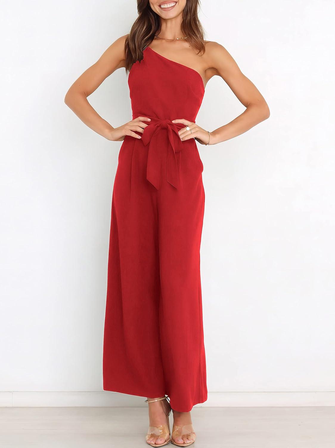 imageANRABESS Women Summer Dressy Jumpsuits One Shoulder Sleeveless Casual Wide Leg Pants Romper Jumper 2025 Trendy OutfitsRed