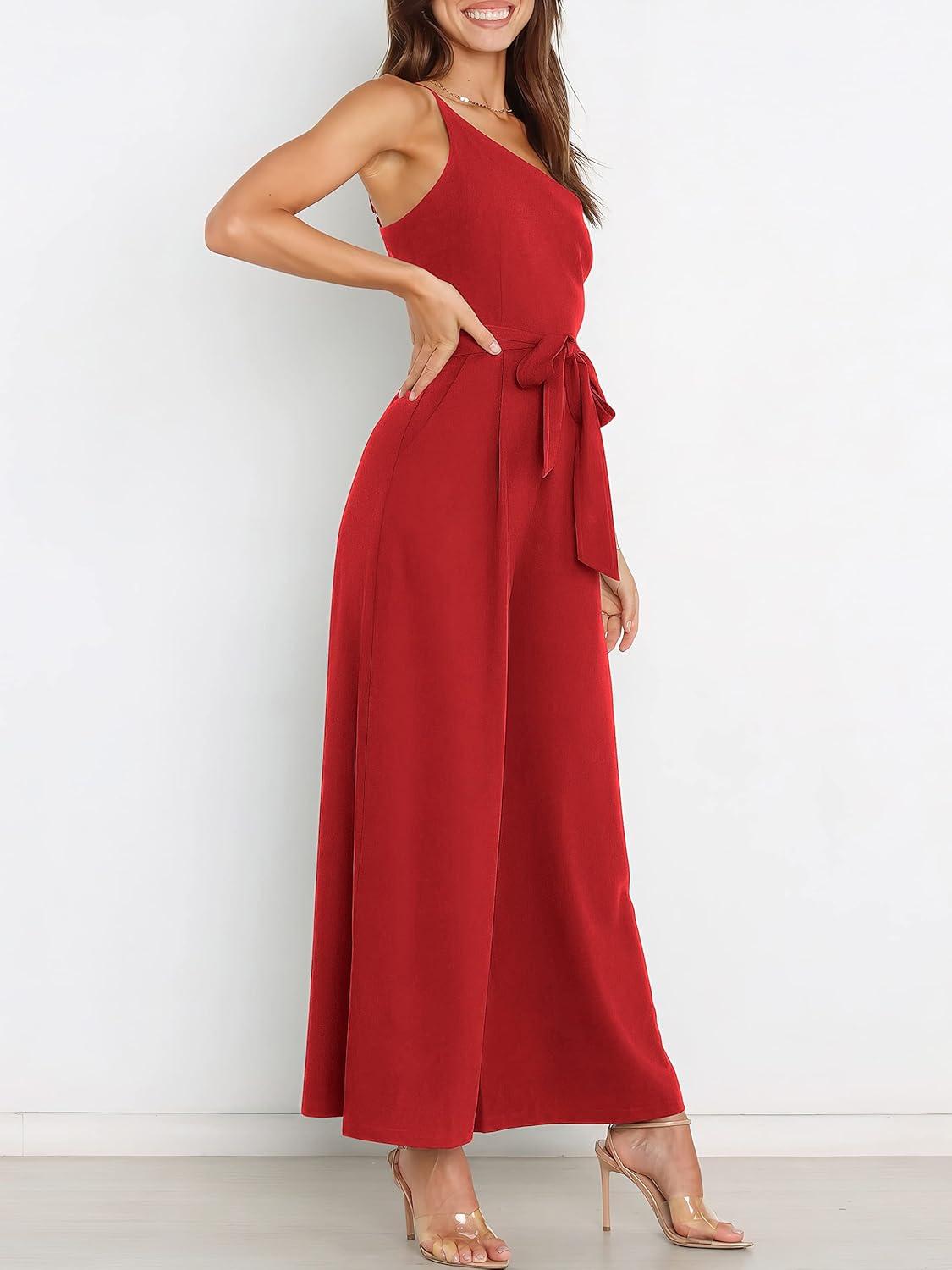 imageANRABESS Women Summer Dressy Jumpsuits One Shoulder Sleeveless Casual Wide Leg Pants Romper Jumper 2025 Trendy OutfitsRed