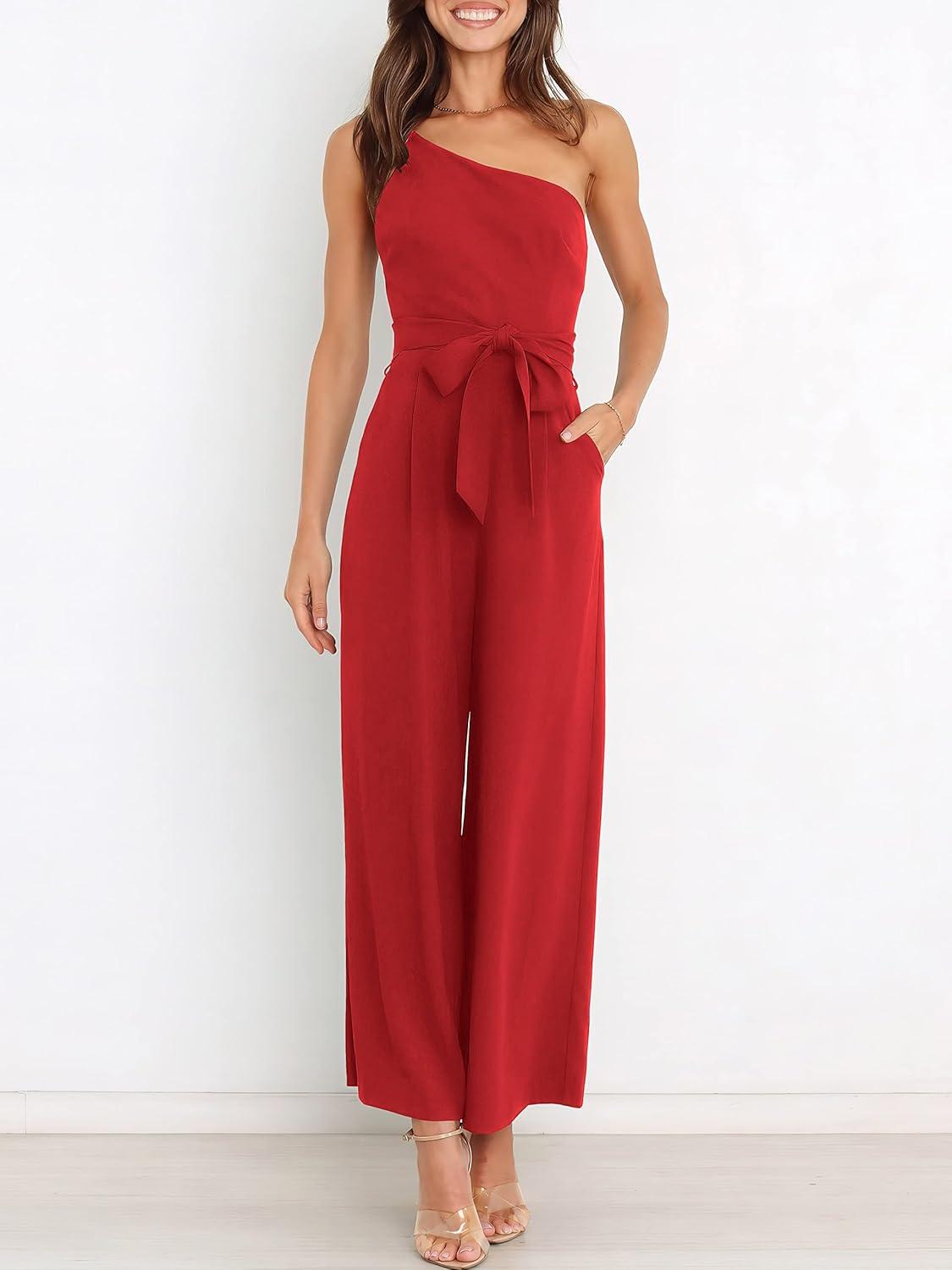 imageANRABESS Women Summer Dressy Jumpsuits One Shoulder Sleeveless Casual Wide Leg Pants Romper Jumper 2025 Trendy OutfitsRed