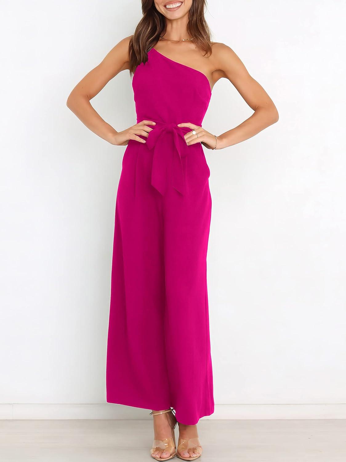 imageANRABESS Women Summer Dressy Jumpsuits One Shoulder Sleeveless Casual Wide Leg Pants Romper Jumper 2025 Trendy OutfitsRose
