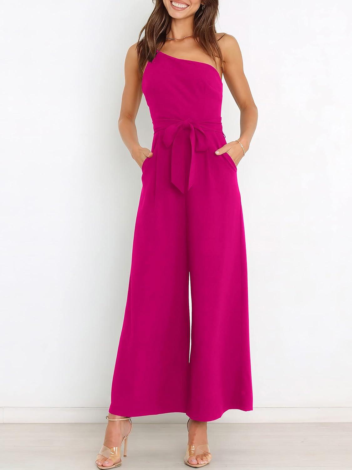 imageANRABESS Women Summer Dressy Jumpsuits One Shoulder Sleeveless Casual Wide Leg Pants Romper Jumper 2025 Trendy OutfitsRose