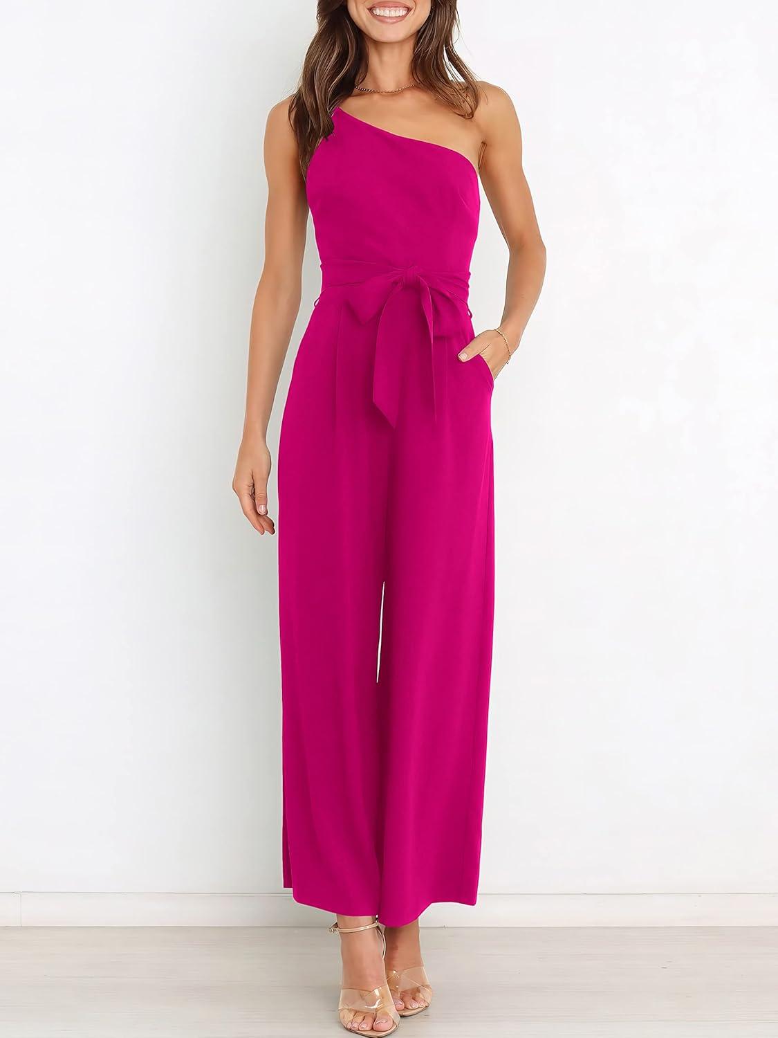 imageANRABESS Women Summer Dressy Jumpsuits One Shoulder Sleeveless Casual Wide Leg Pants Romper Jumper 2025 Trendy OutfitsRose