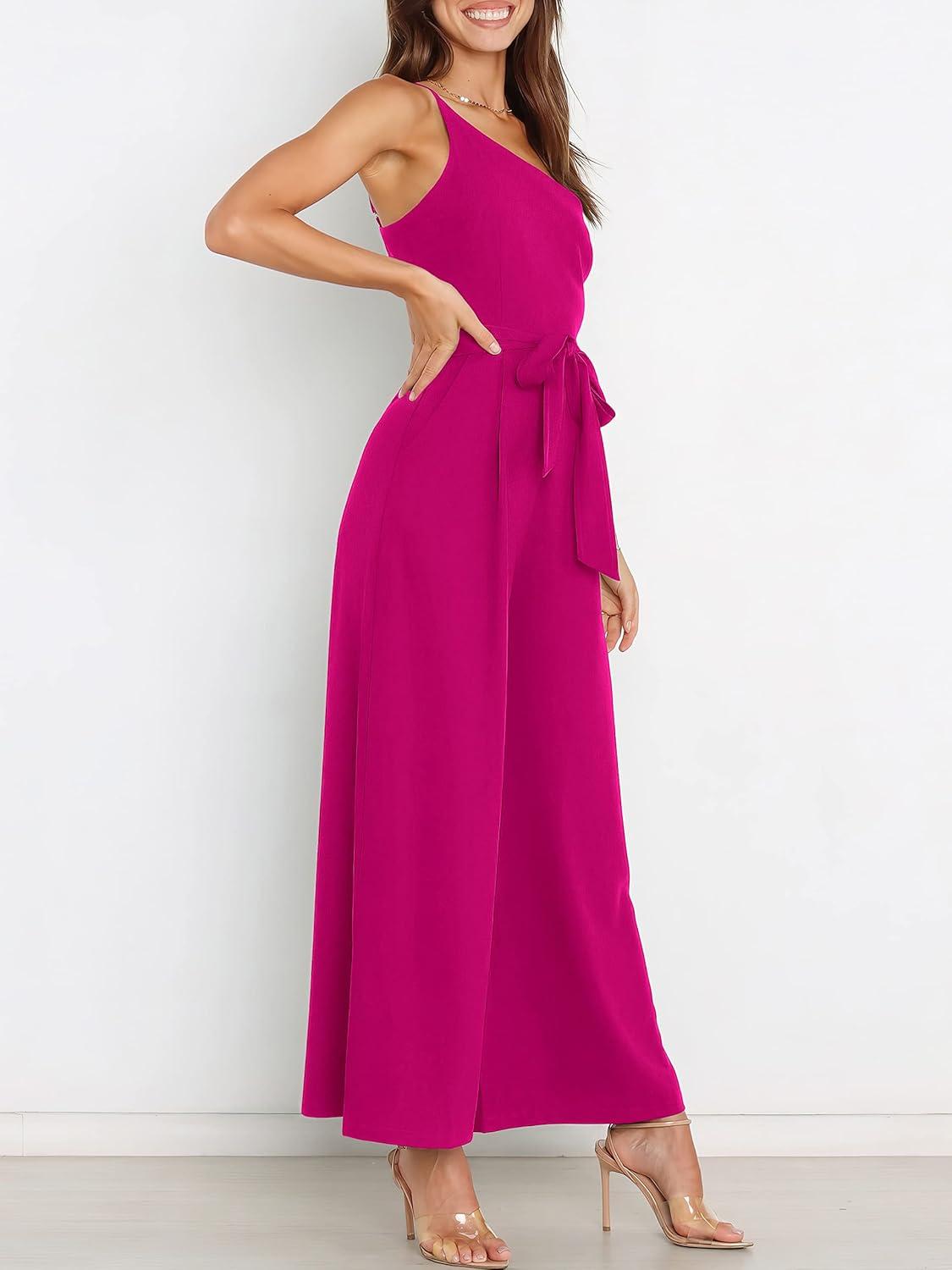 imageANRABESS Women Summer Dressy Jumpsuits One Shoulder Sleeveless Casual Wide Leg Pants Romper Jumper 2025 Trendy OutfitsRose