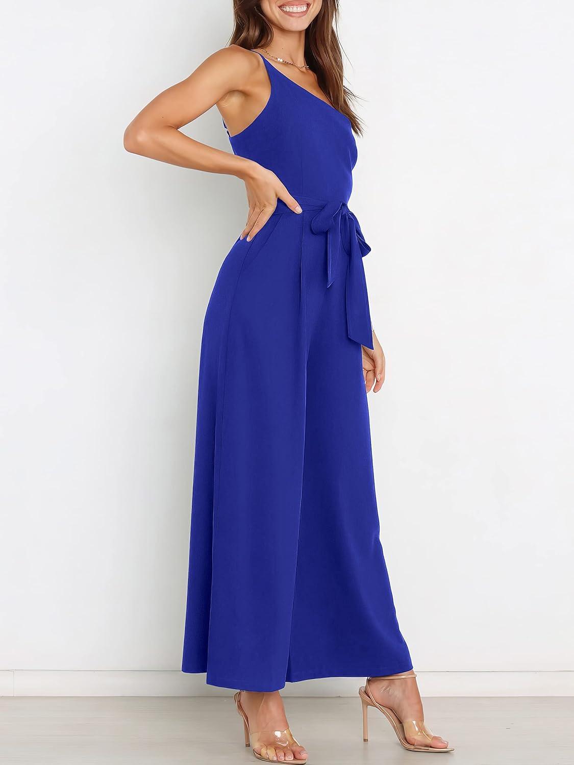 imageANRABESS Women Summer Dressy Jumpsuits One Shoulder Sleeveless Casual Wide Leg Pants Romper Jumper 2025 Trendy OutfitsRoyal Blue