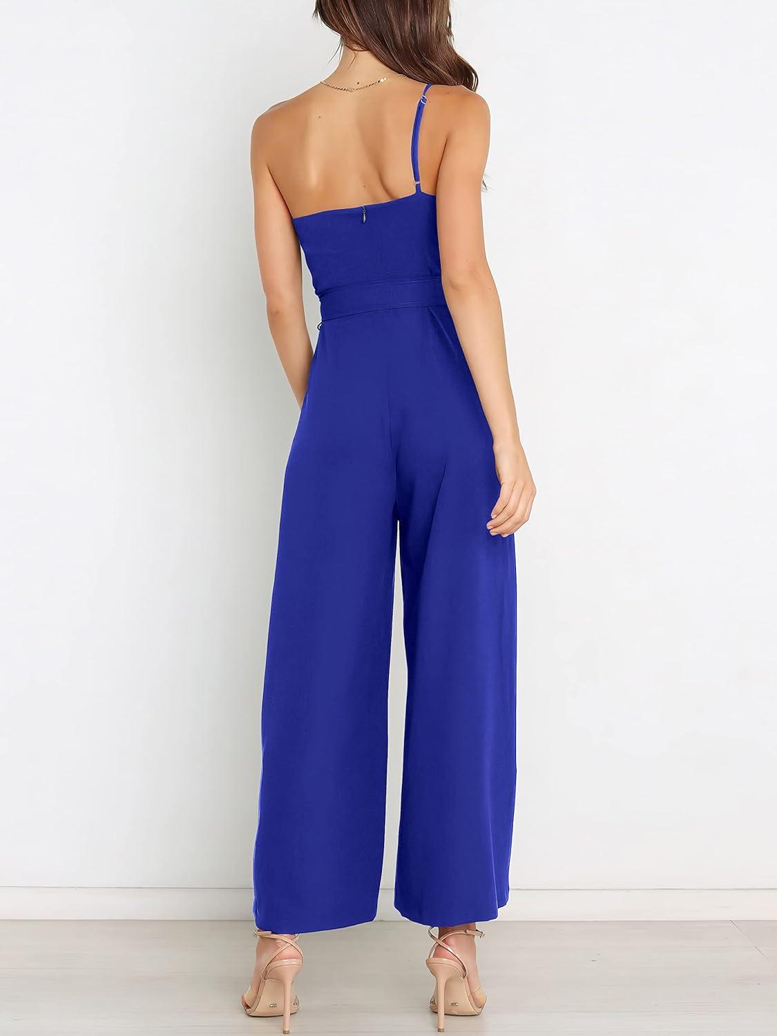 imageANRABESS Women Summer Dressy Jumpsuits One Shoulder Sleeveless Casual Wide Leg Pants Romper Jumper 2025 Trendy OutfitsRoyal Blue
