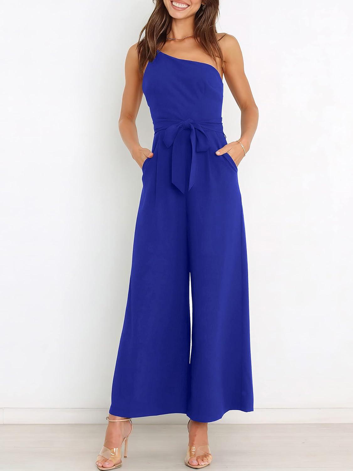 imageANRABESS Women Summer Dressy Jumpsuits One Shoulder Sleeveless Casual Wide Leg Pants Romper Jumper 2025 Trendy OutfitsRoyal Blue