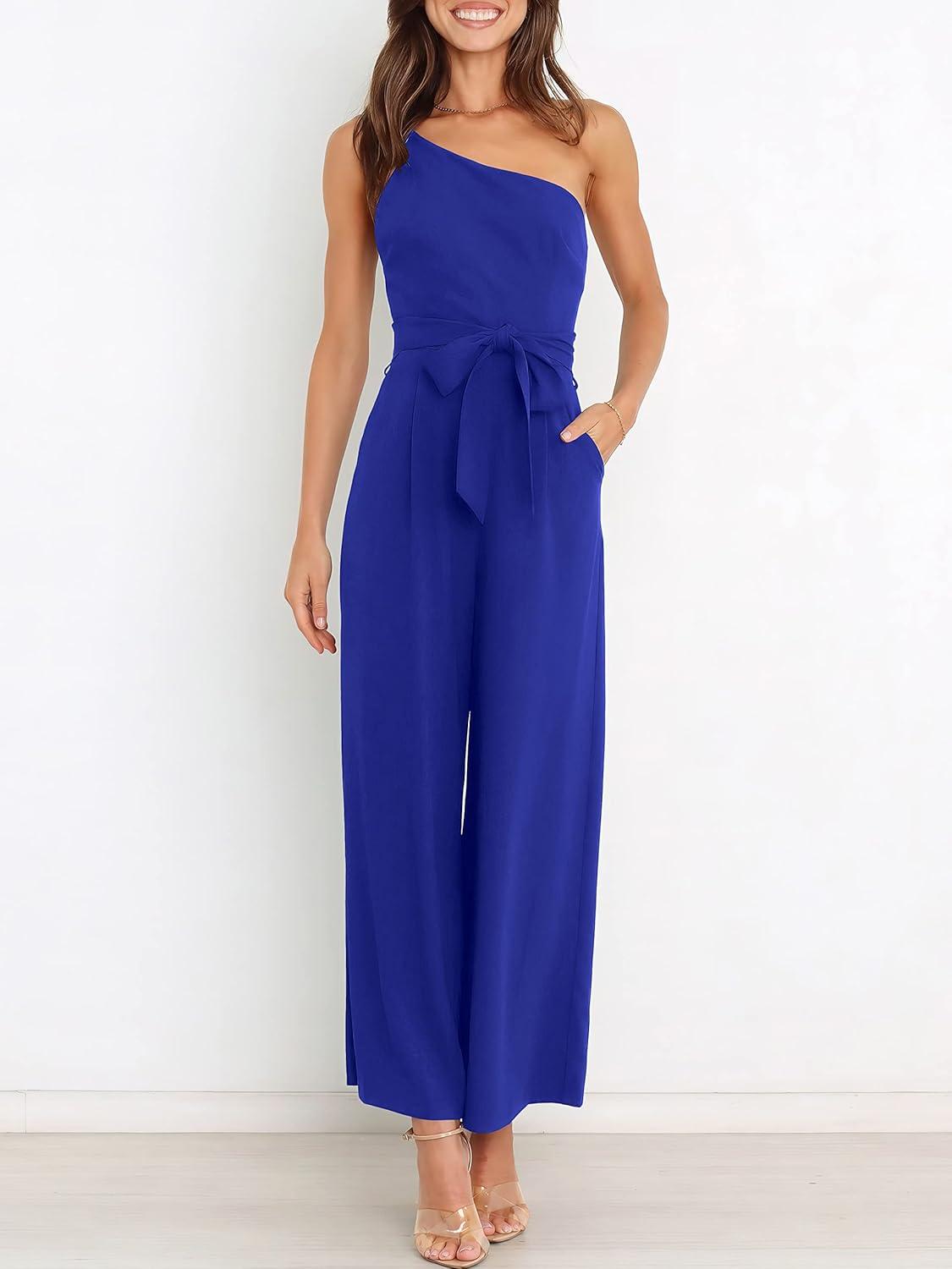 imageANRABESS Women Summer Dressy Jumpsuits One Shoulder Sleeveless Casual Wide Leg Pants Romper Jumper 2025 Trendy OutfitsRoyal Blue