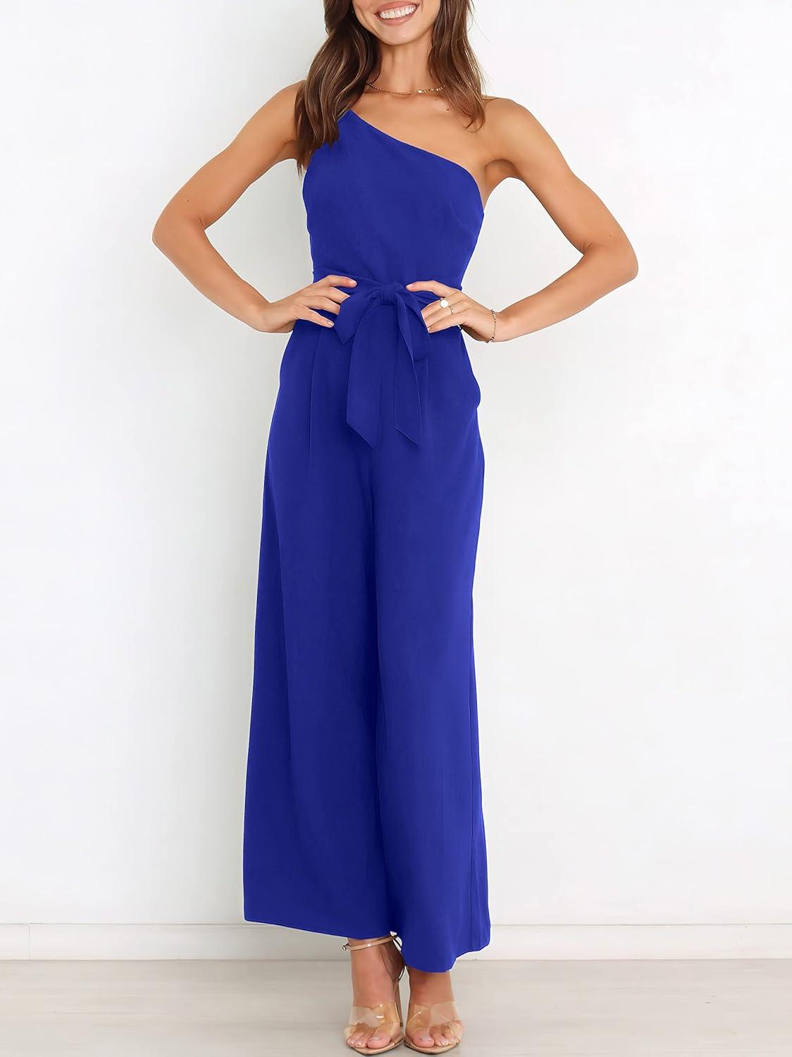imageANRABESS Women Summer Dressy Jumpsuits One Shoulder Sleeveless Casual Wide Leg Pants Romper Jumper 2025 Trendy OutfitsRoyal Blue