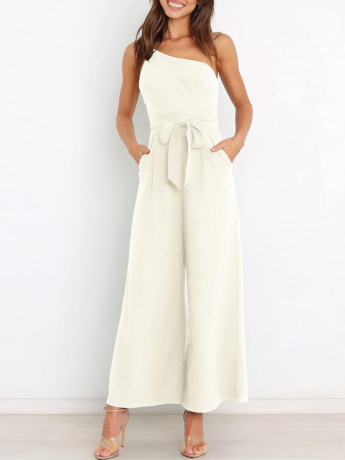 imageANRABESS Women Summer Dressy Jumpsuits One Shoulder Sleeveless Casual Wide Leg Pants Romper Jumper 2025 Trendy OutfitsWhite