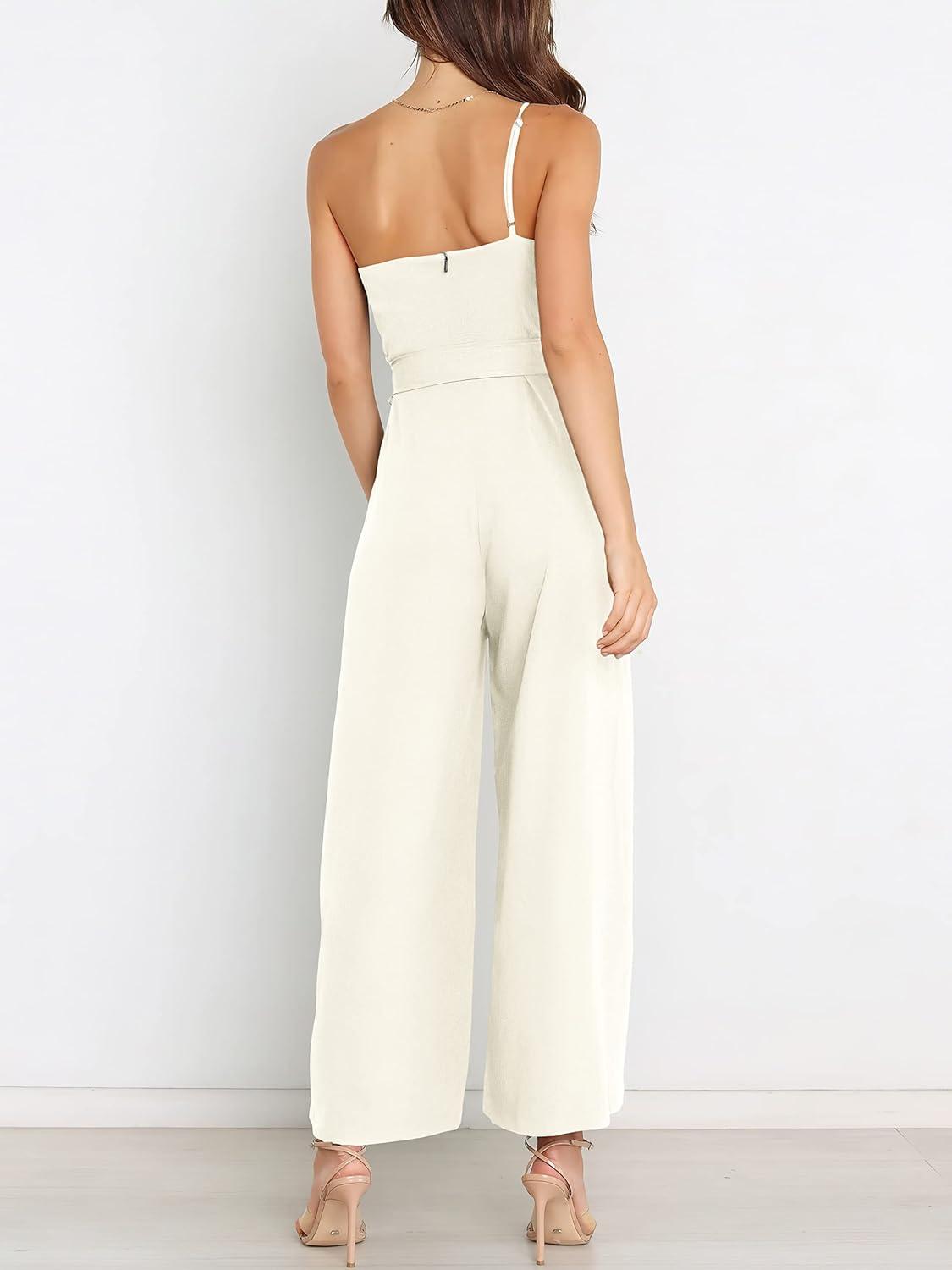 imageANRABESS Women Summer Dressy Jumpsuits One Shoulder Sleeveless Casual Wide Leg Pants Romper Jumper 2025 Trendy OutfitsWhite