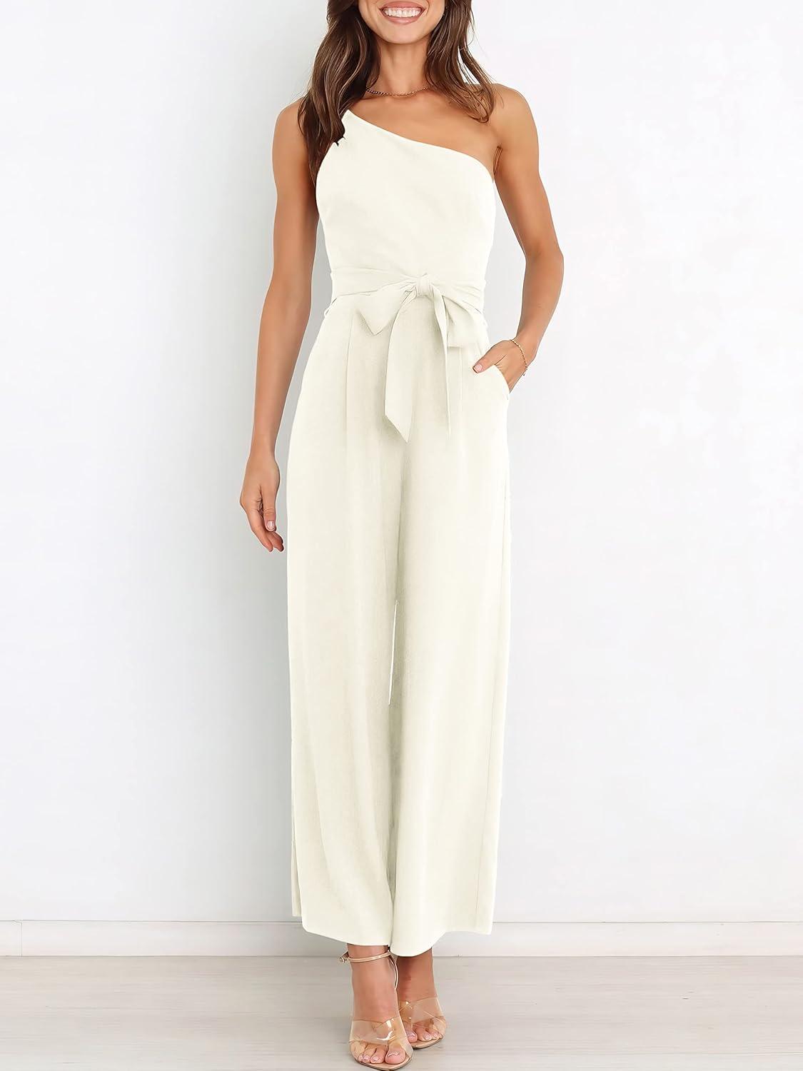 imageANRABESS Women Summer Dressy Jumpsuits One Shoulder Sleeveless Casual Wide Leg Pants Romper Jumper 2025 Trendy OutfitsWhite