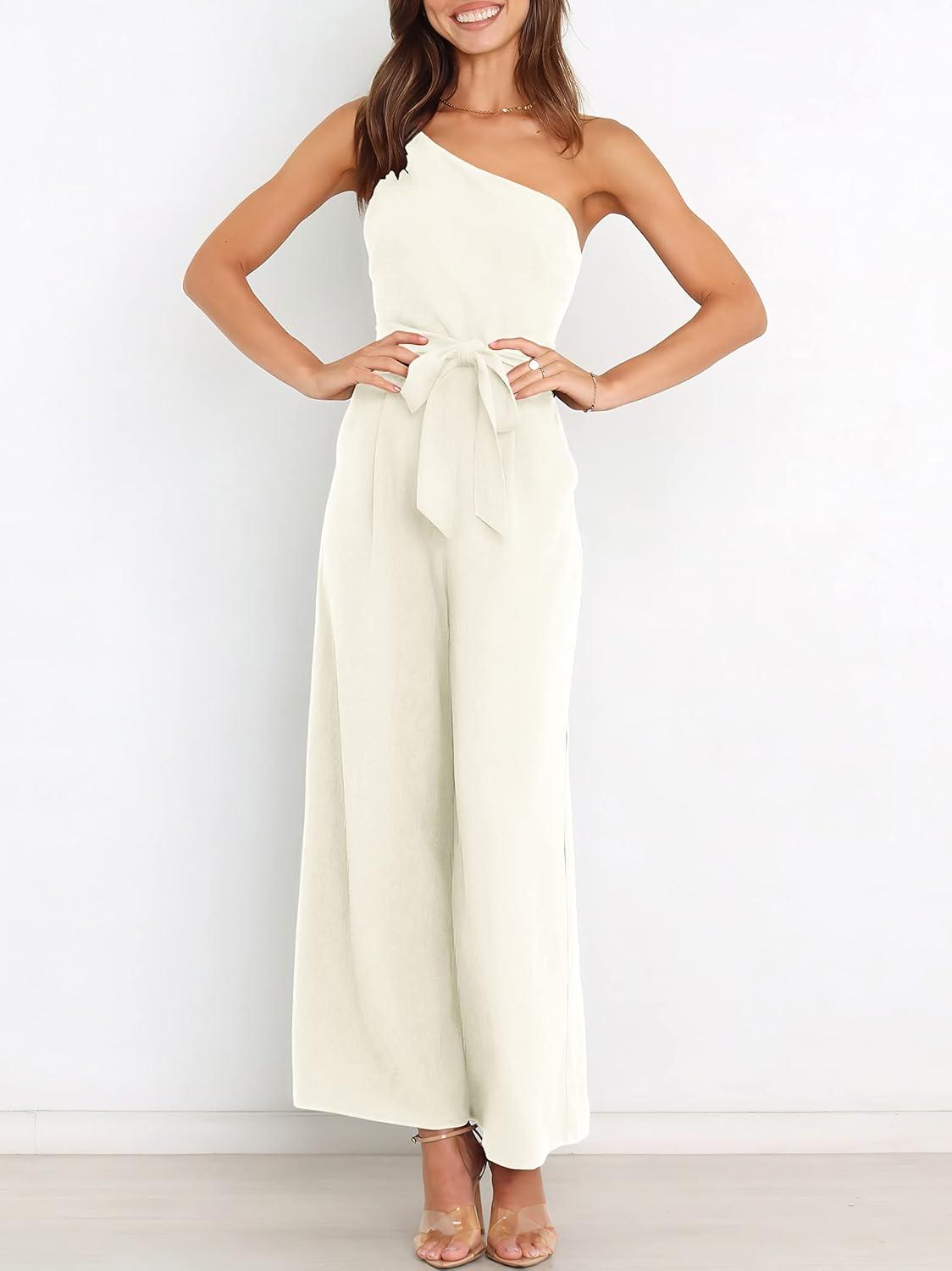 imageANRABESS Women Summer Dressy Jumpsuits One Shoulder Sleeveless Casual Wide Leg Pants Romper Jumper 2025 Trendy OutfitsWhite