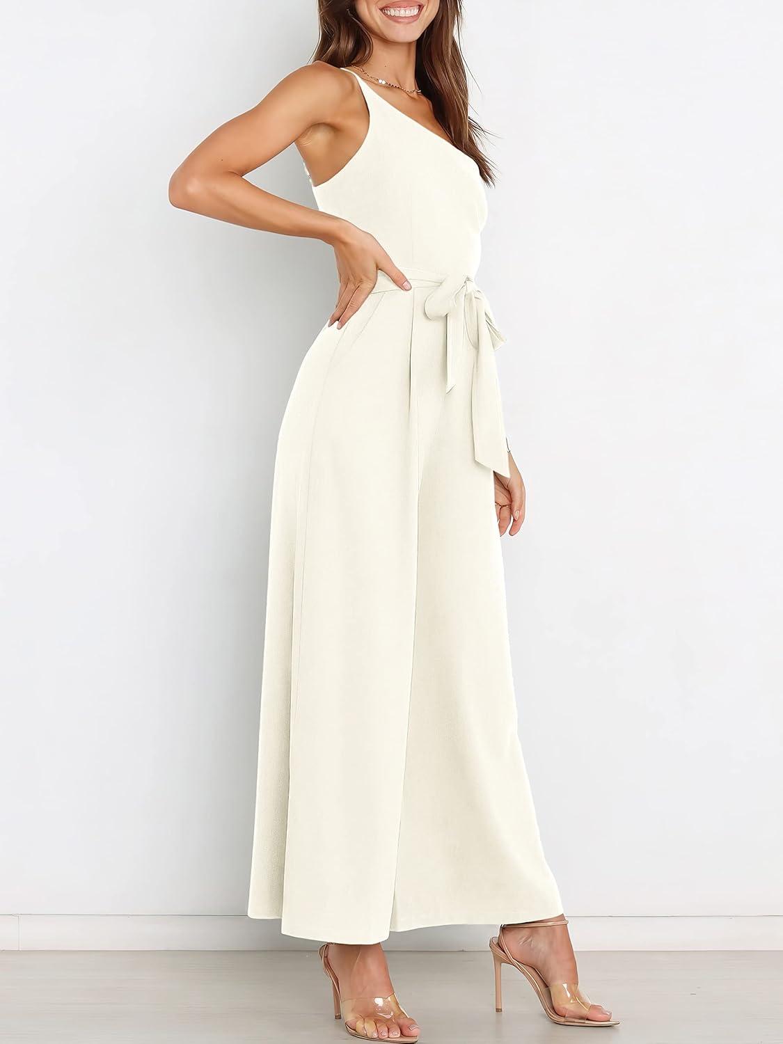 imageANRABESS Women Summer Dressy Jumpsuits One Shoulder Sleeveless Casual Wide Leg Pants Romper Jumper 2025 Trendy OutfitsWhite