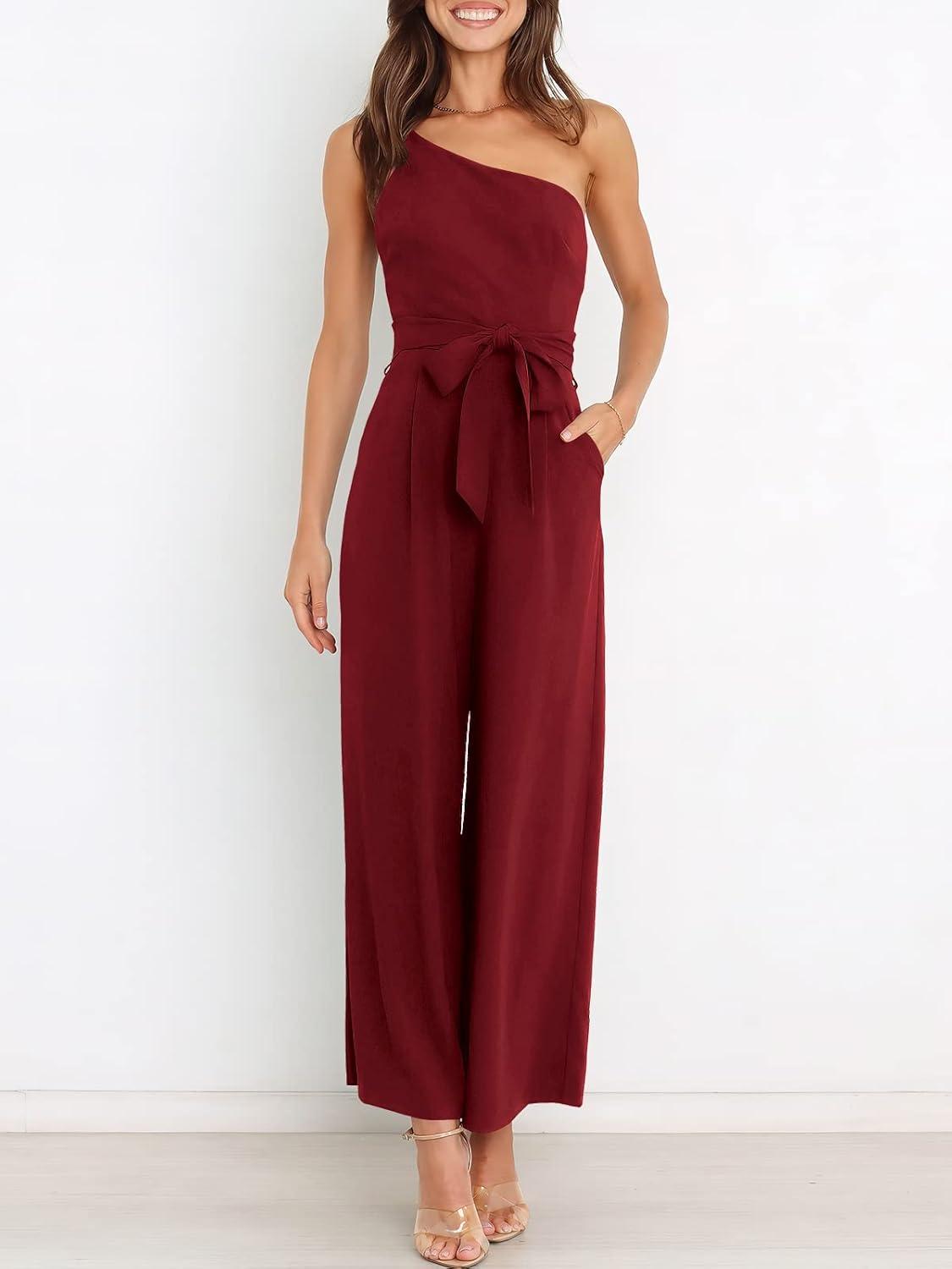 imageANRABESS Women Summer Dressy Jumpsuits One Shoulder Sleeveless Casual Wide Leg Pants Romper Jumper 2025 Trendy OutfitsWine Red