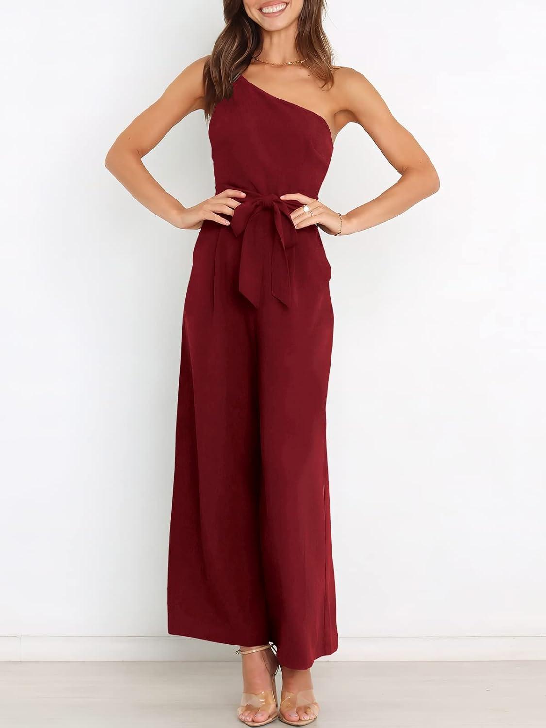 imageANRABESS Women Summer Dressy Jumpsuits One Shoulder Sleeveless Casual Wide Leg Pants Romper Jumper 2025 Trendy OutfitsWine Red