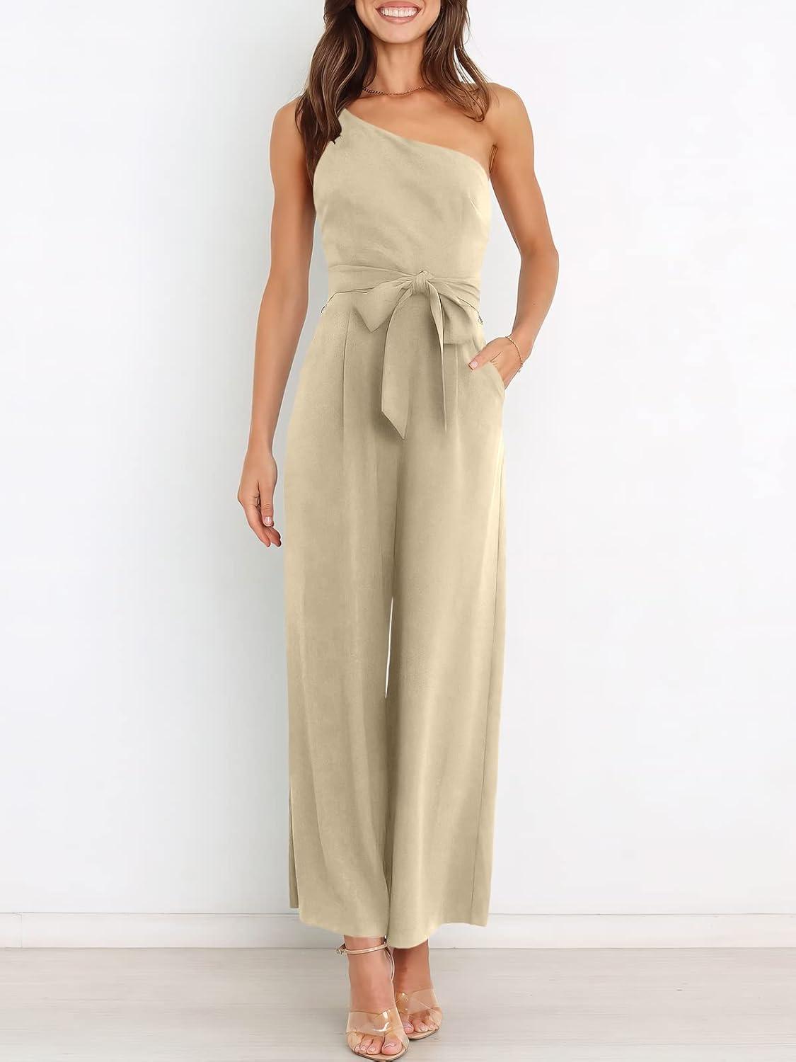 imageANRABESS Women Summer Dressy Jumpsuits One Shoulder Sleeveless Casual Wide Leg Pants Romper Jumper 2025 Trendy OutfitsYellow