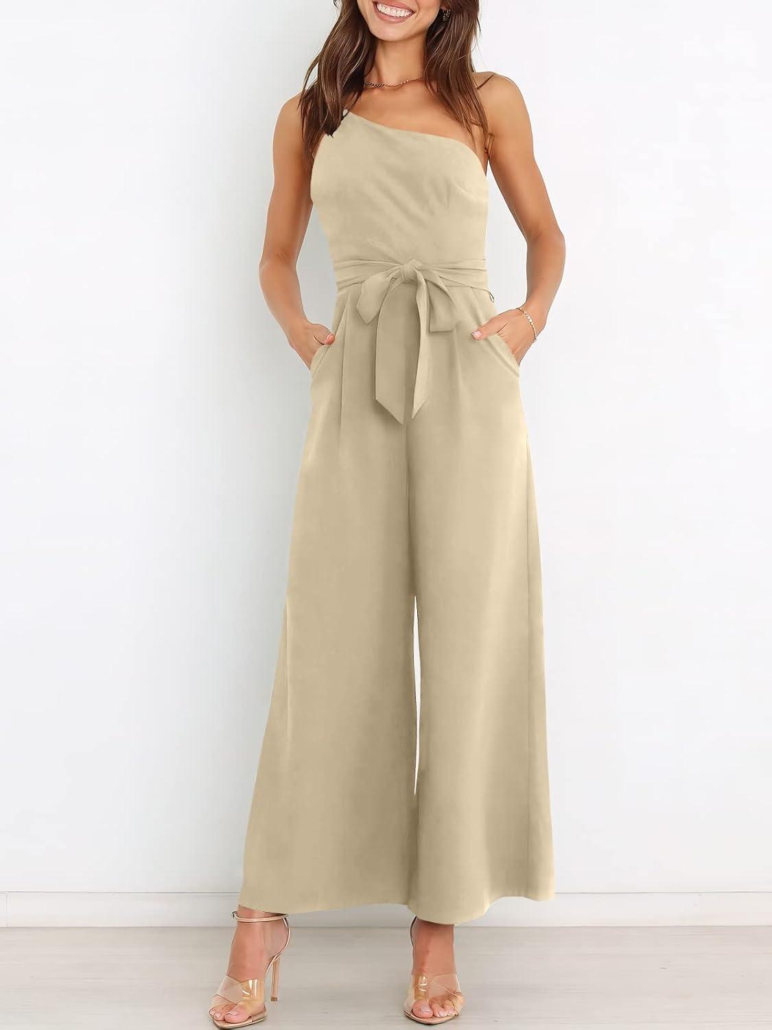 imageANRABESS Women Summer Dressy Jumpsuits One Shoulder Sleeveless Casual Wide Leg Pants Romper Jumper 2025 Trendy OutfitsYellow